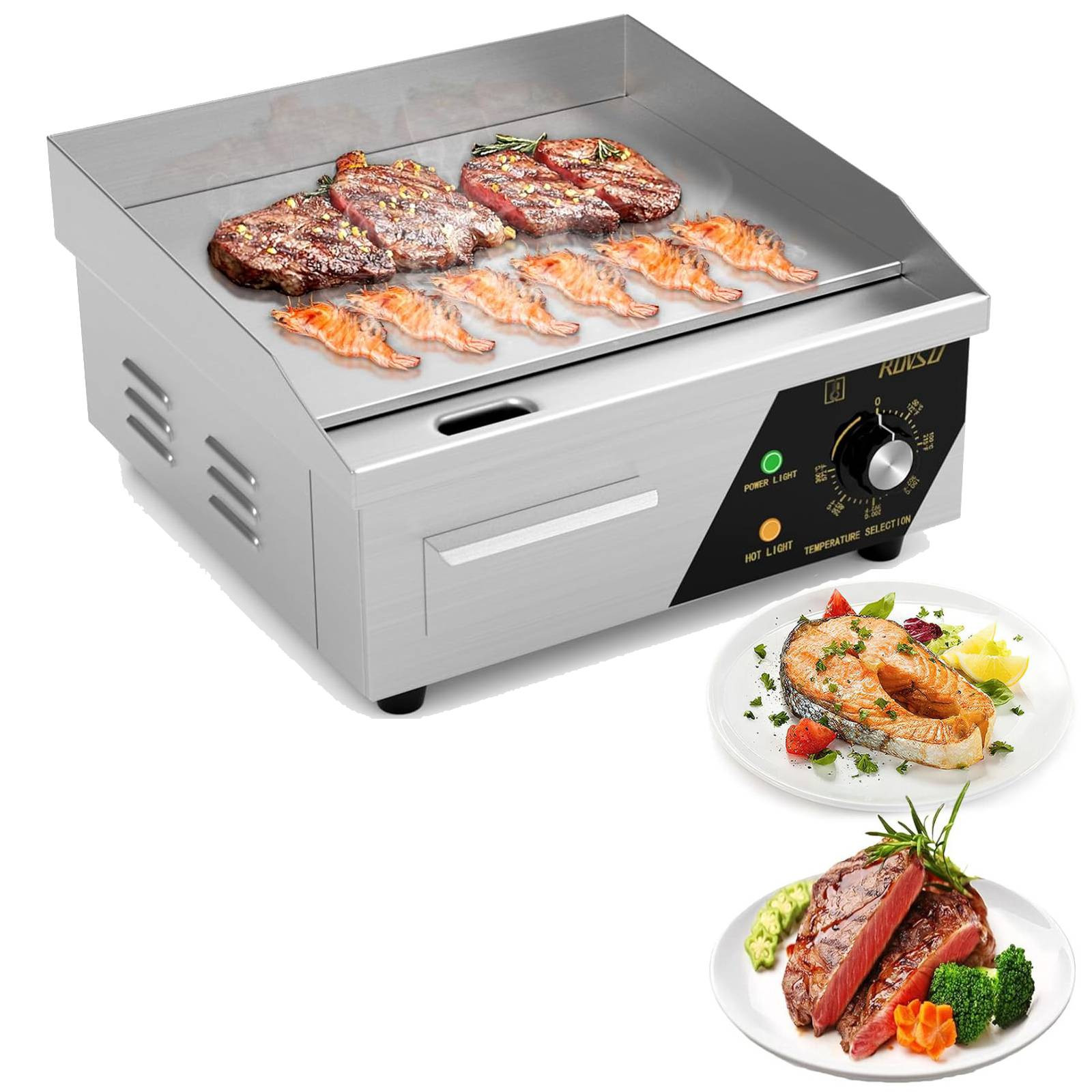 14″ Commercial Electric Countertop Flat Top Griddle, 1500W 110V Electric Griddle