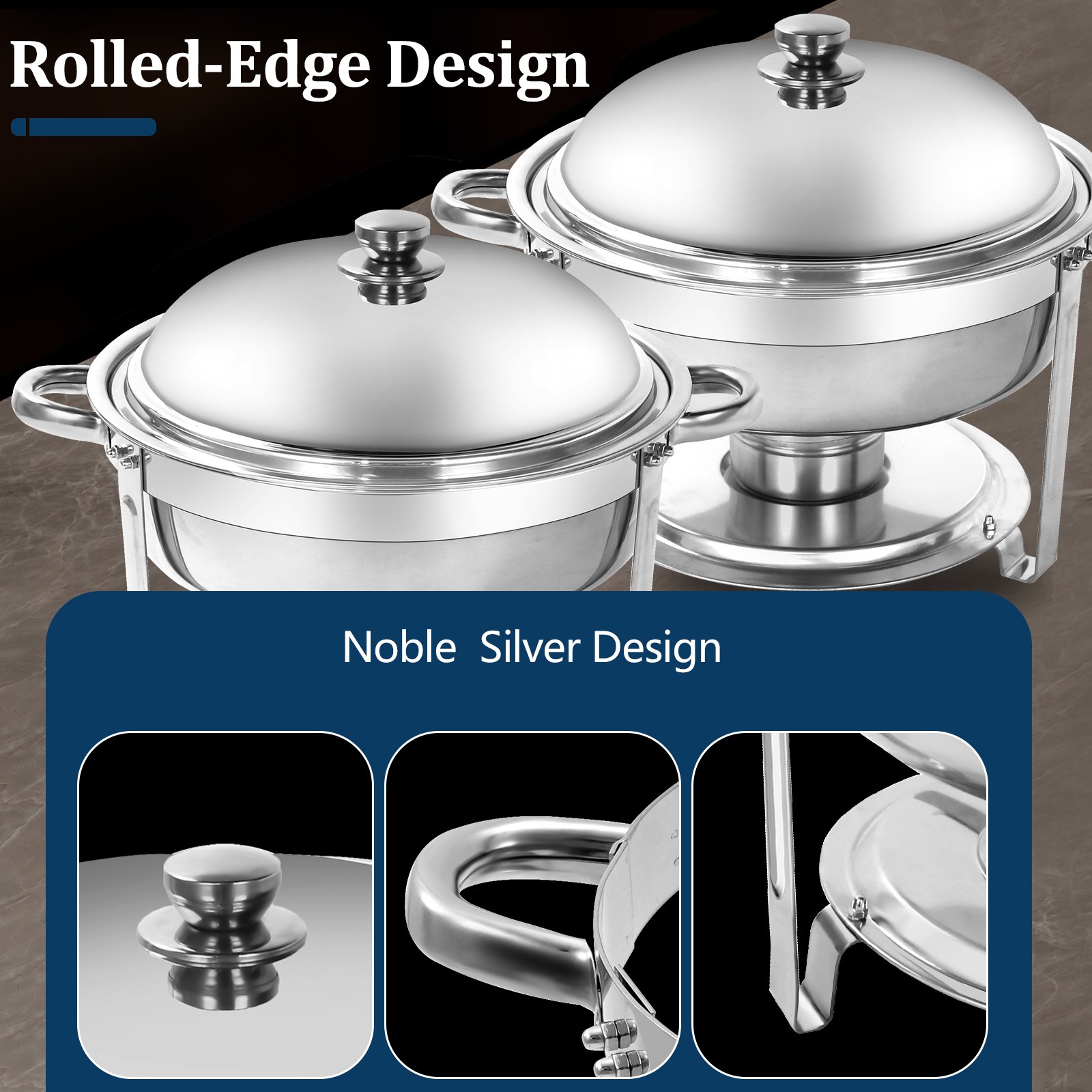 Chafing Dishes for Buffet 4 Pack 6 QT Round Stainless Steel Food Warmers Silver