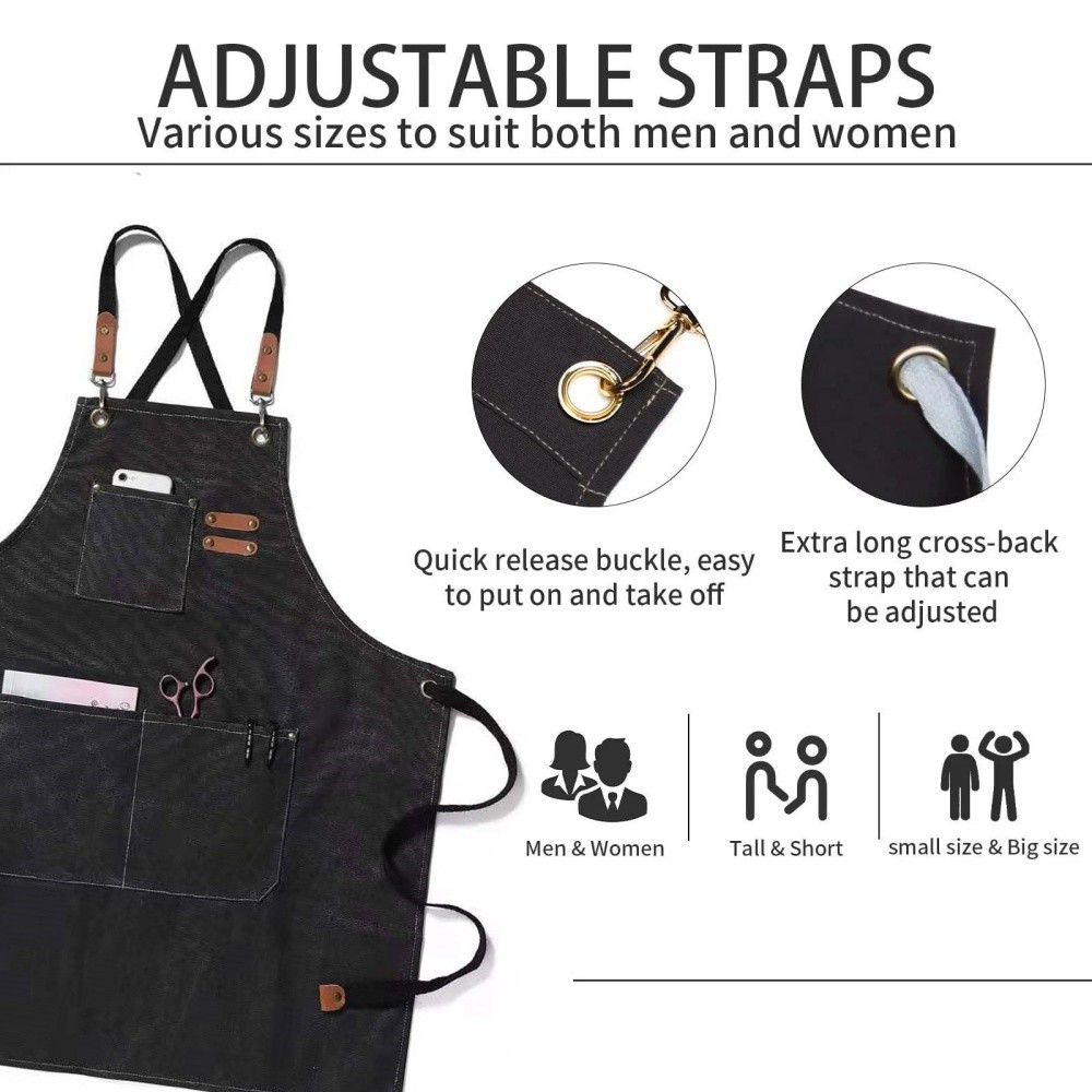 Heavy Duty Canvas Kitchen Chef Cooking Apron Cross-Back Adjustable Bib Work BBQ