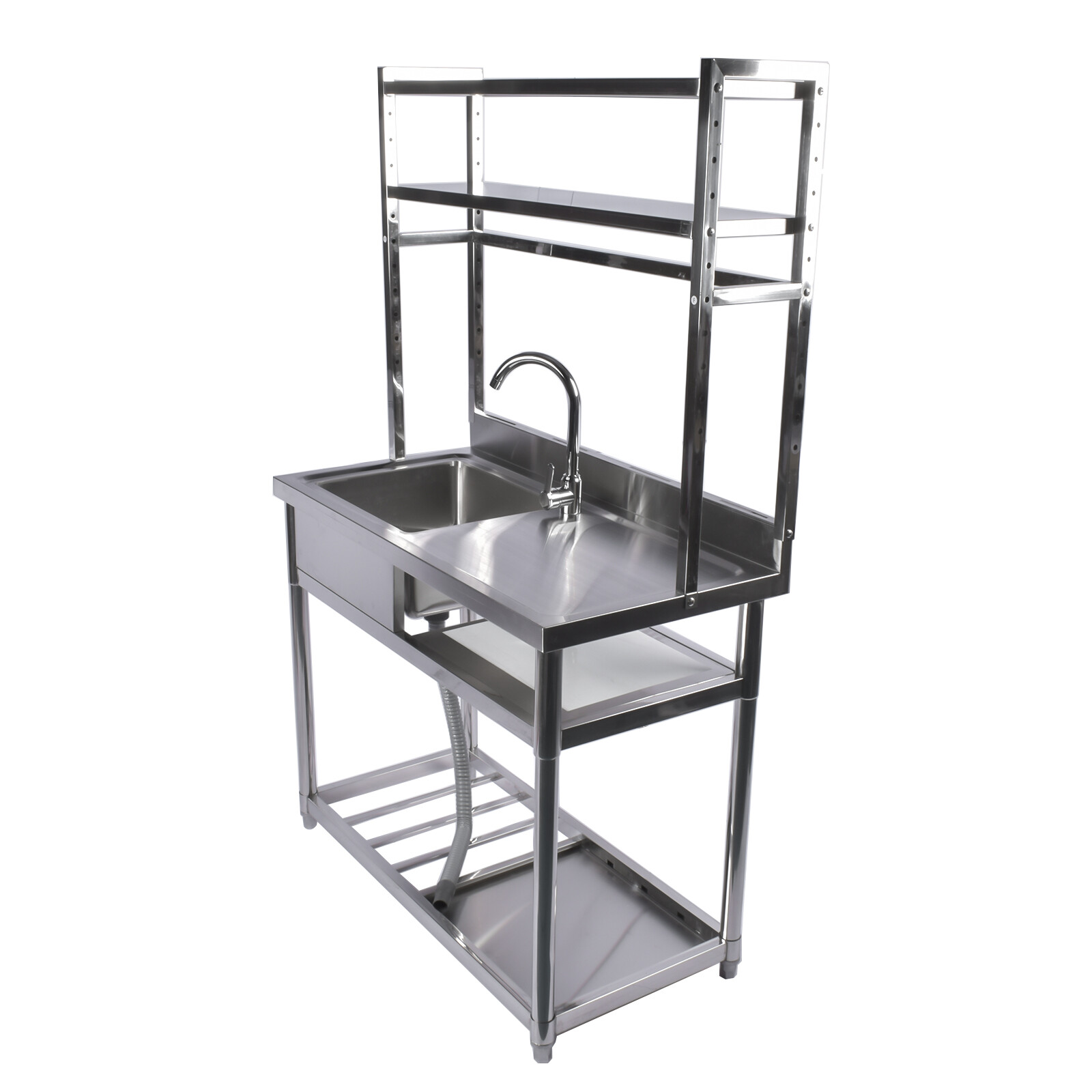 39.4in Stainless Steel Utility Sink Set, Single Bowl Commercial Sink w/ Shelves