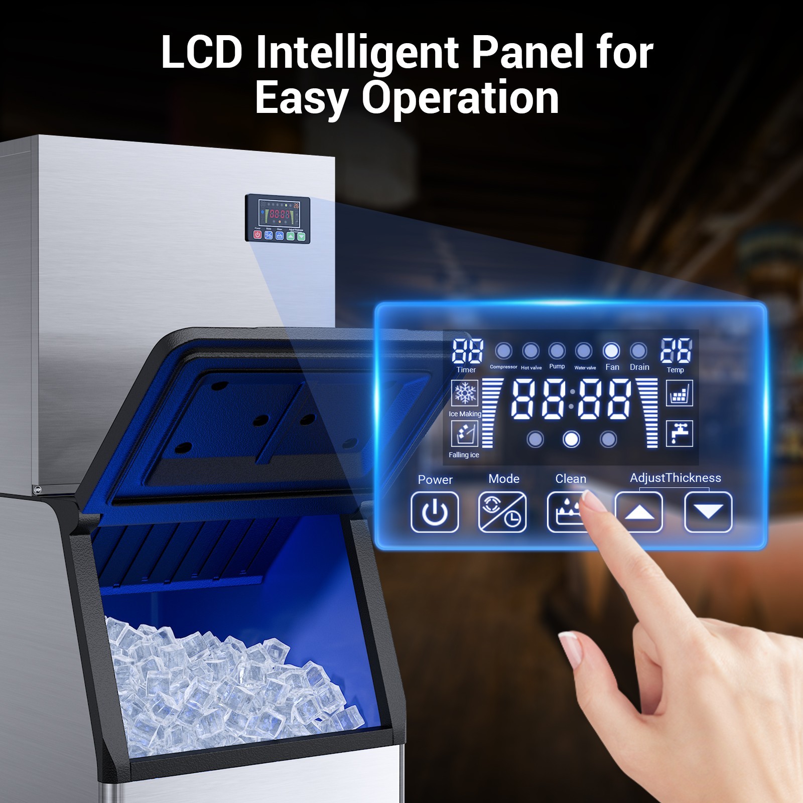 600LBS/24H Commercial Ice Maker Built-in Undercounter Ice Cube Machine Automatic