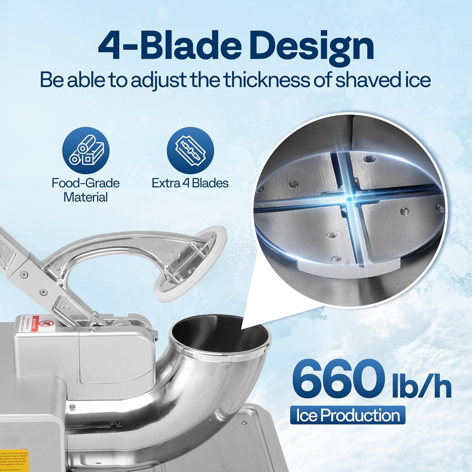 Electric Ice Crusher Shaver Machine, 350W, 660Lbs/Hr for Home & Commercial Use