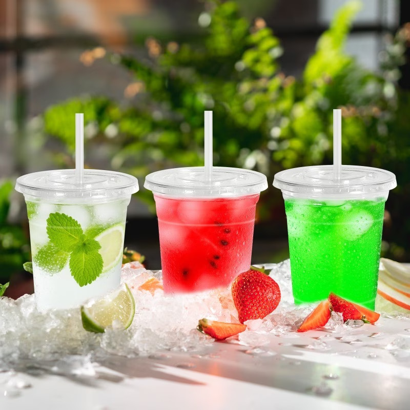 Clear Disposable Plastic Coffee Cups 50 Pack 16-24oz with Lids and Straws