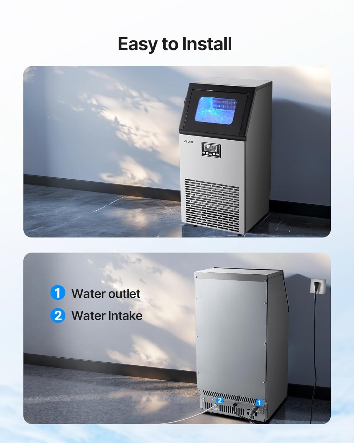 Elegant Commercial Ice Maker – 100 lbs/24h with 28 lbs Storage & Self-Cleaning