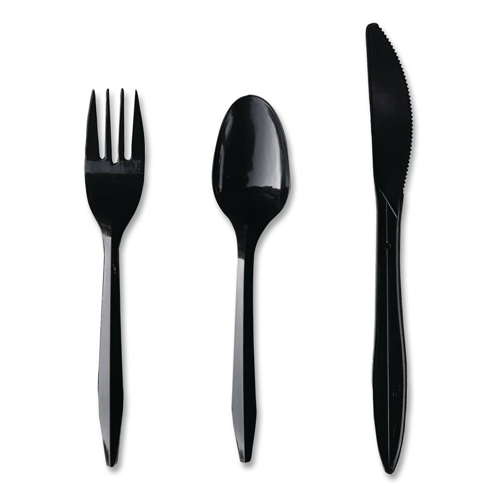 Boardwalk 3KITBLPP Plastic 3-Pc Polypropylene Cutlery Kit – Black (250/CT) New