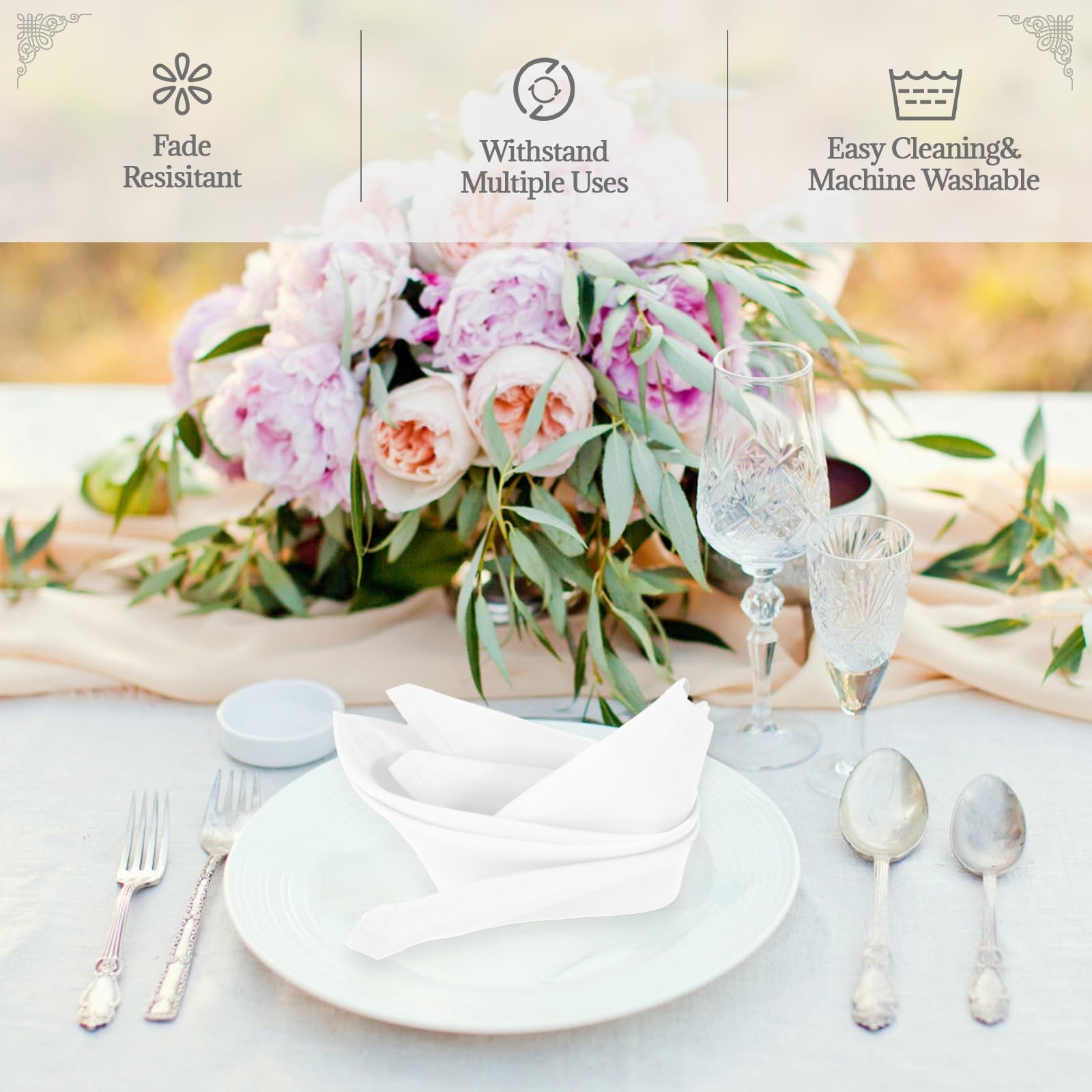 PLOYMONO White Heavy Duty Cloth Napkins – 17 x 17 Inch Solid Washable Polyester
