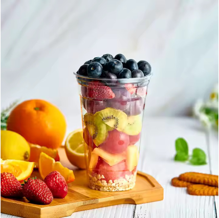 Unicup 20 OZ Clear Plastic PET Cups with Flat Lids