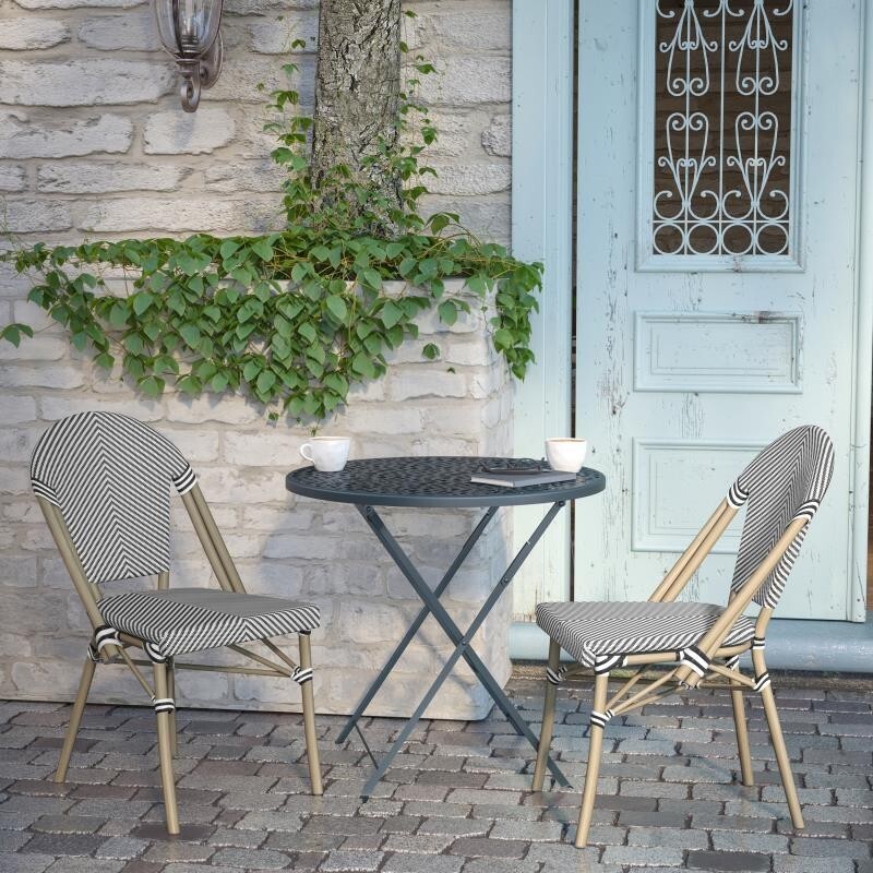 Bistro Style Black/White Armless Dining Chair With Bamboo Aluminum Frame