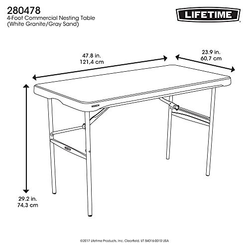 LIFETIME 280478 Commercial Nesting Folding Table 4ft White Granite