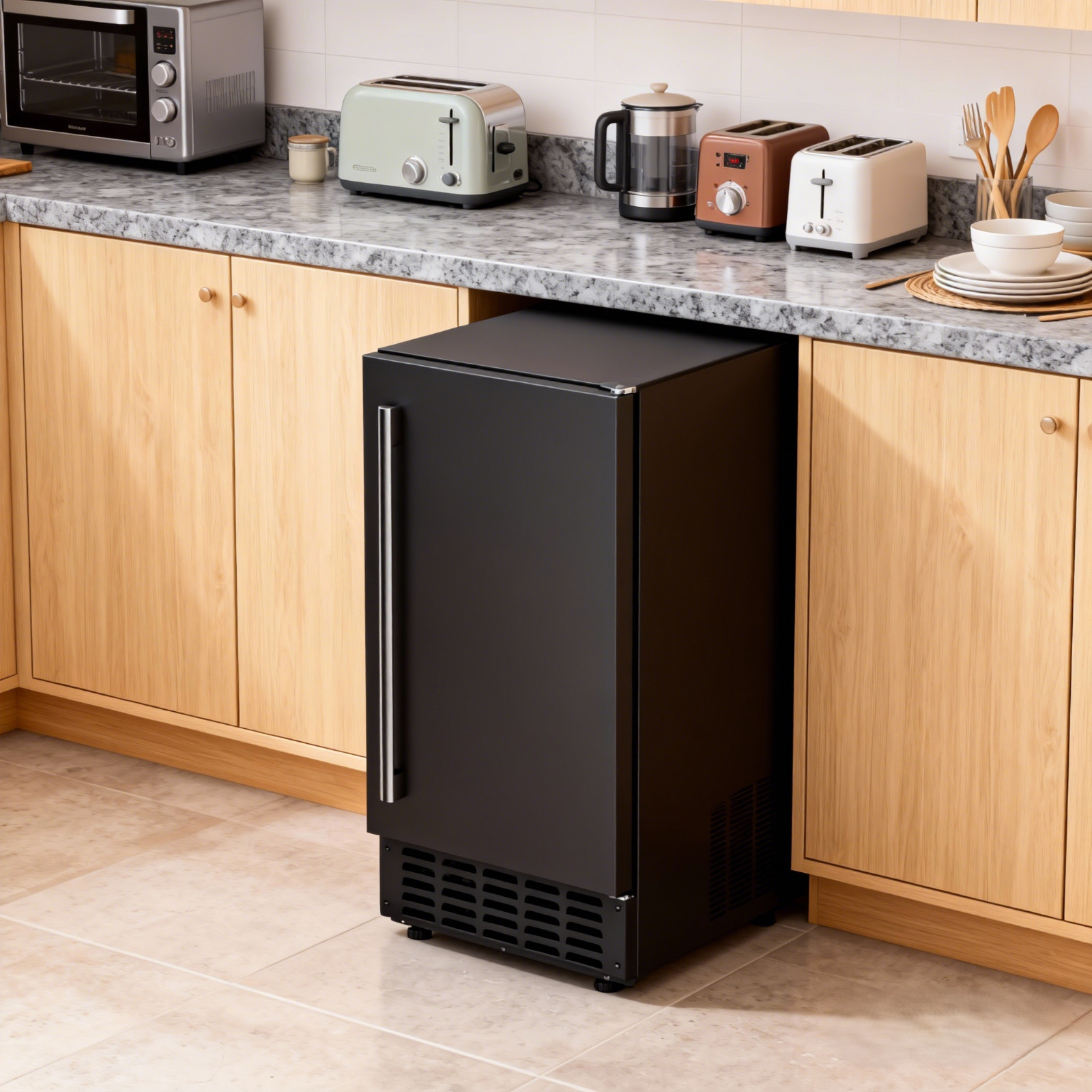 Ice Machine 66 lbs. / 24H Nugget Ice Bulit-in/Freestanding in Black
