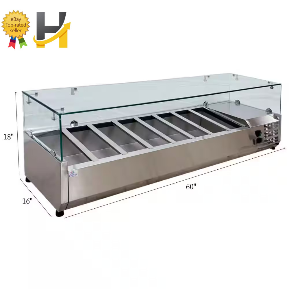 2.1 Cu. Ft. Commercial Countertop Refrigerator Condiment Prep Rail with Glass Sn