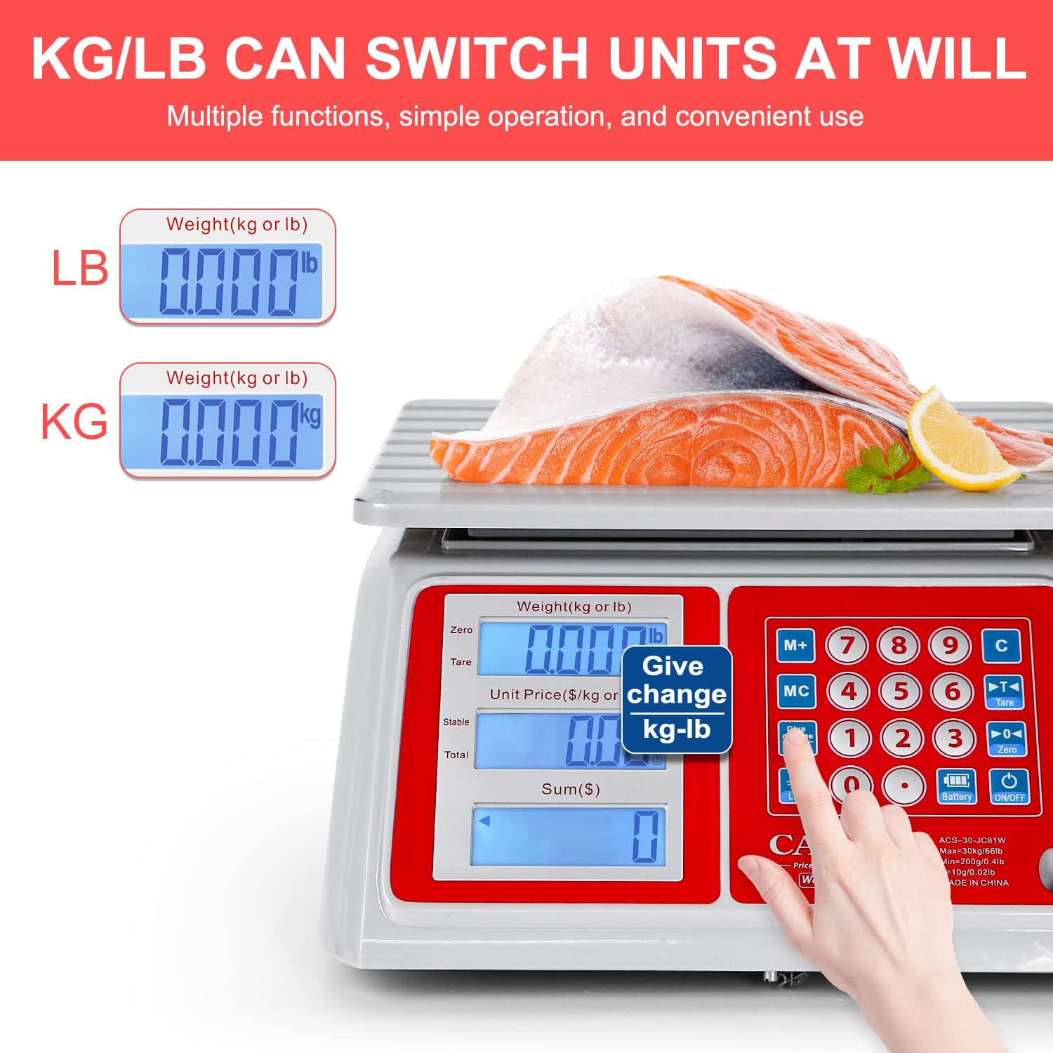 Waterproof Commercial Food Scale IPX7 66Lb / 30Kg Digital Price Computing