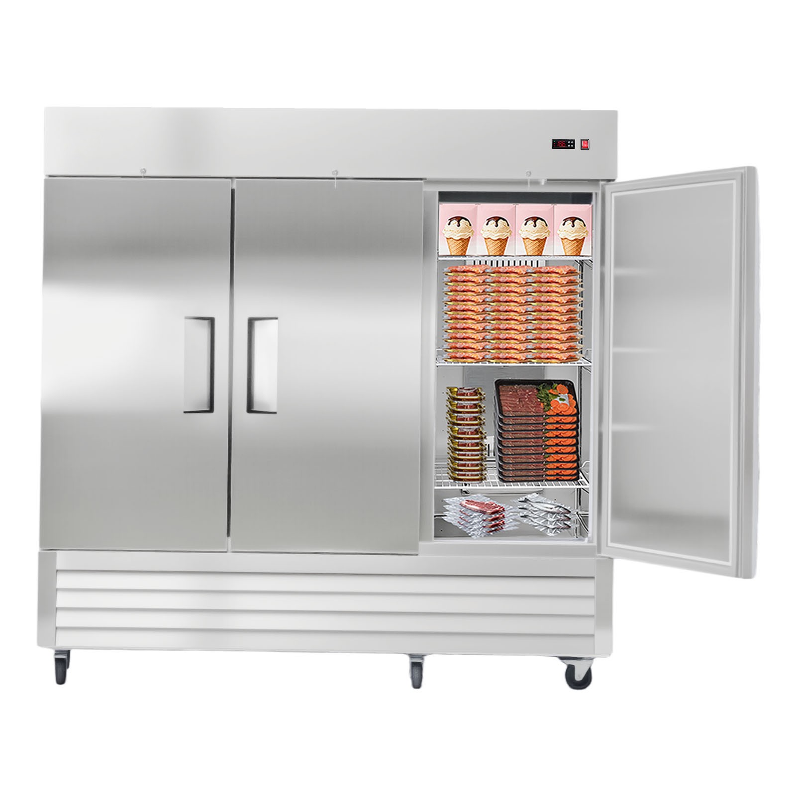 Uimoso Commercial Upright Freezer 69Cu.ft with 3 Doors and 12 Adjustable Shelves