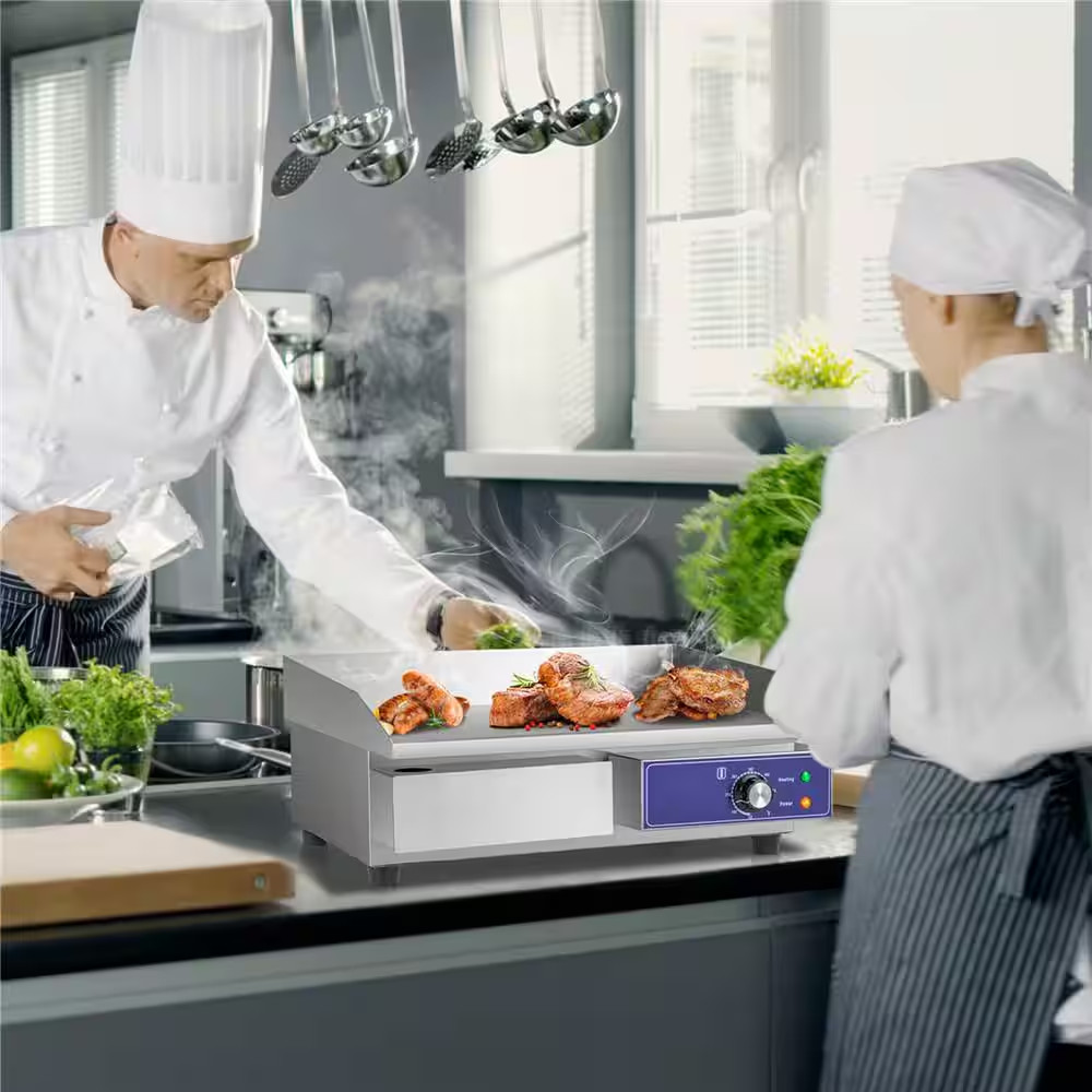 22 In. Commercial Electric Grill 110-Volt 2000-Watt Flat Top Countertop Grill 12