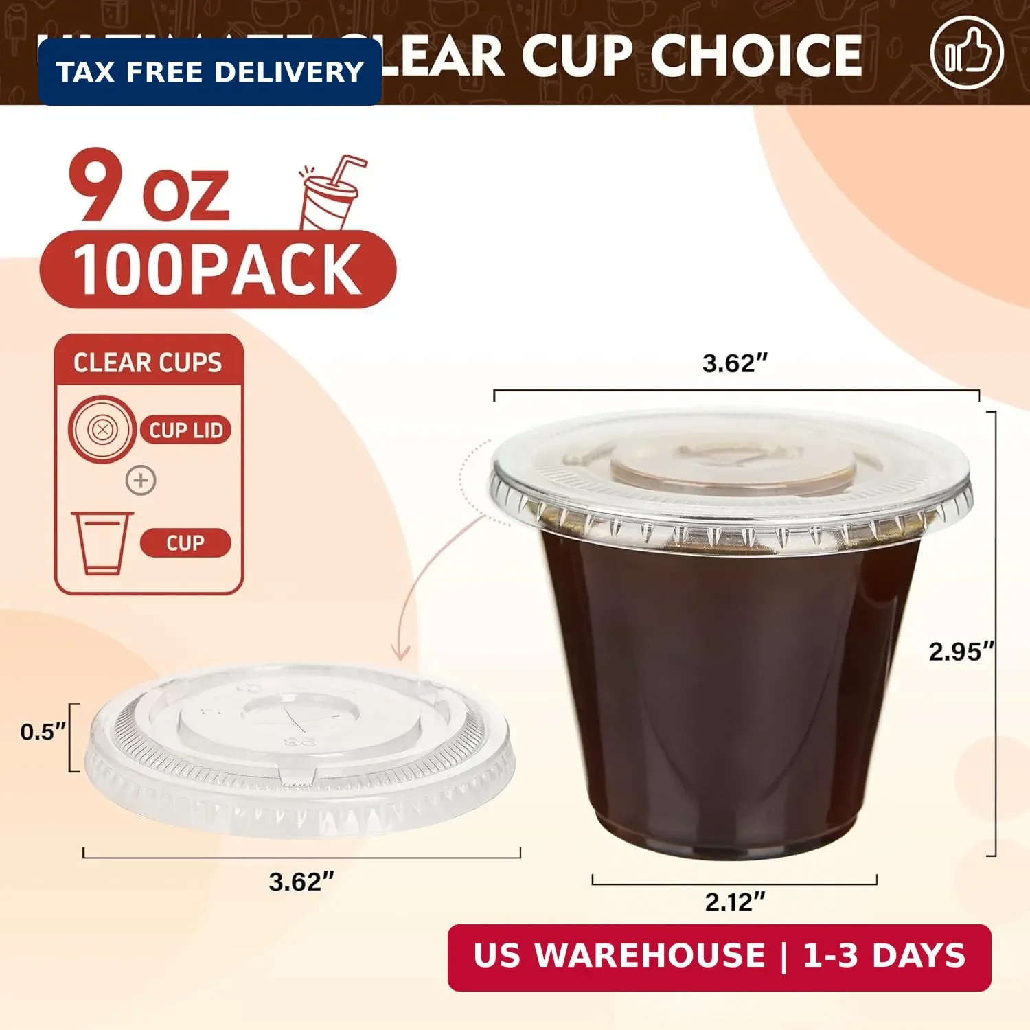 YEEHAW 9 oz 50 Pack Clear Plastic Cups with Flat Lids, Disposable Cups With Stra