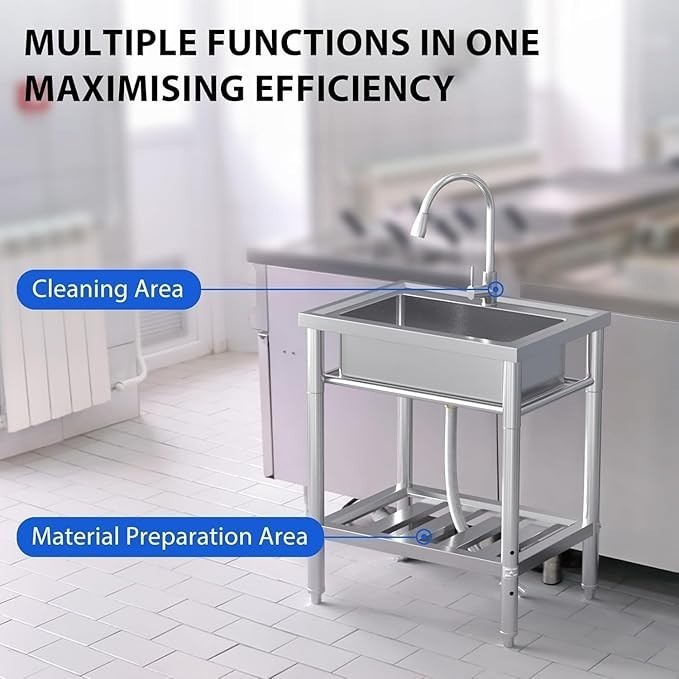 Kitchen Sink Stainless Steel Commercial Sink with Pull-out Faucet 28x20x34 Inch