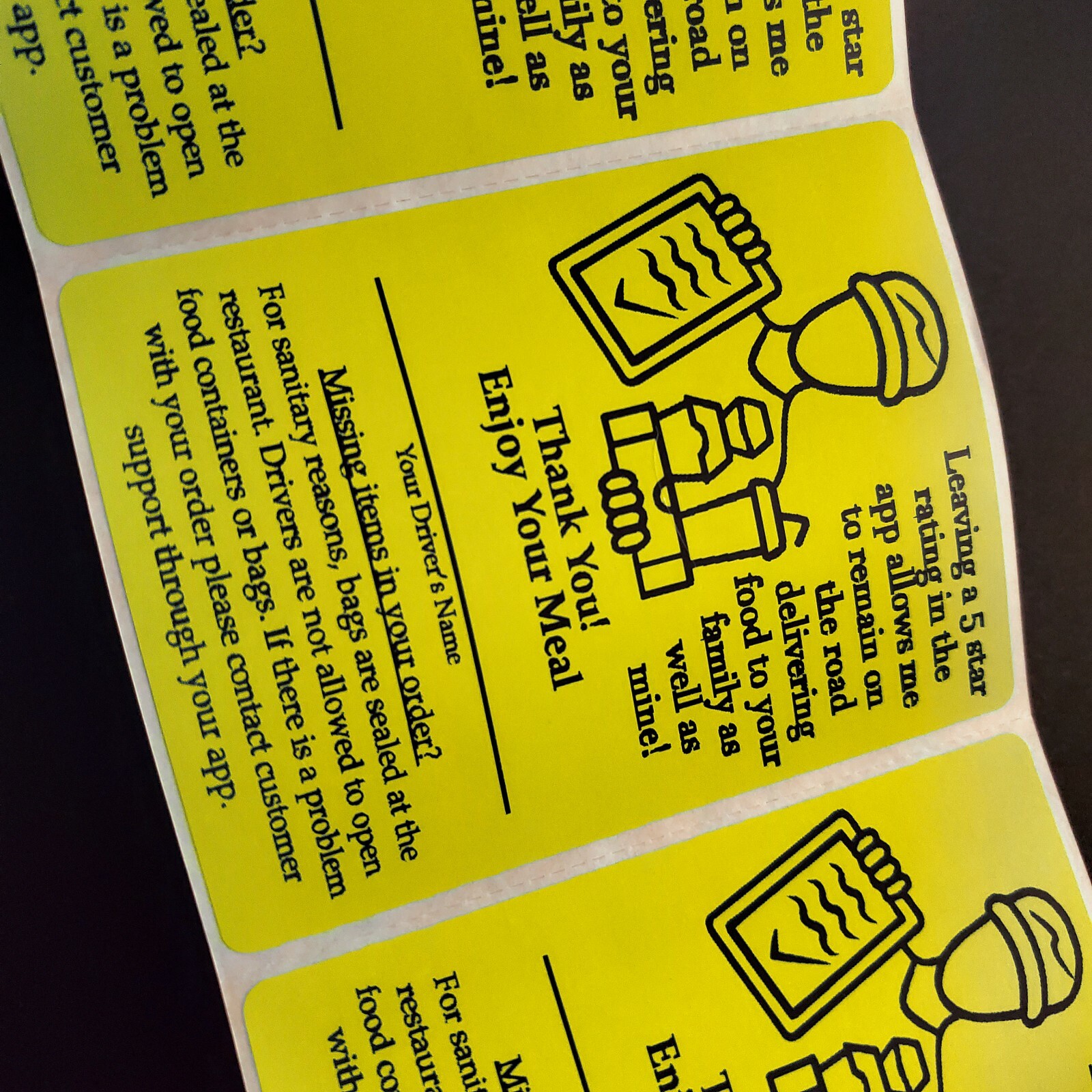 50 Food Delivery Labels Seal 4″ x 3″ DoorDash Grubhub UberEats 5-Star Stickers