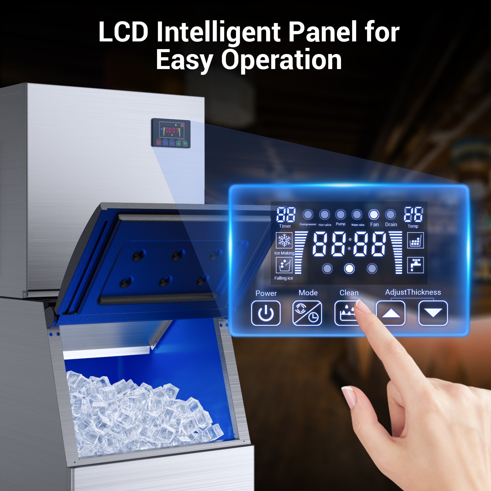 Commercial Ice Maker Machine 550Lbs/24H, Industrial Ice Machine, 350Lbs Storage