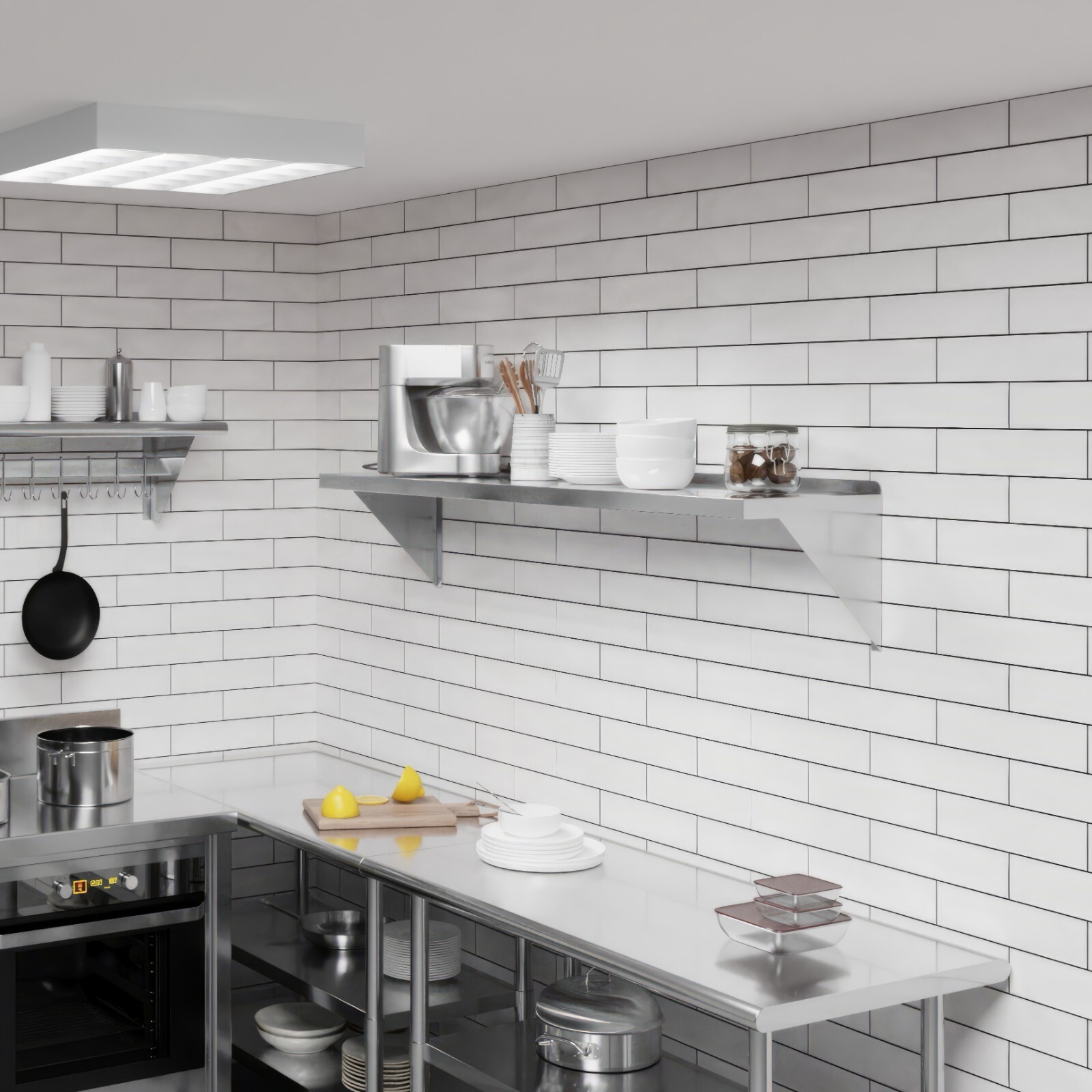 14 in. x 60 in. Stainless Steel Wall Shelf With Squared Edge