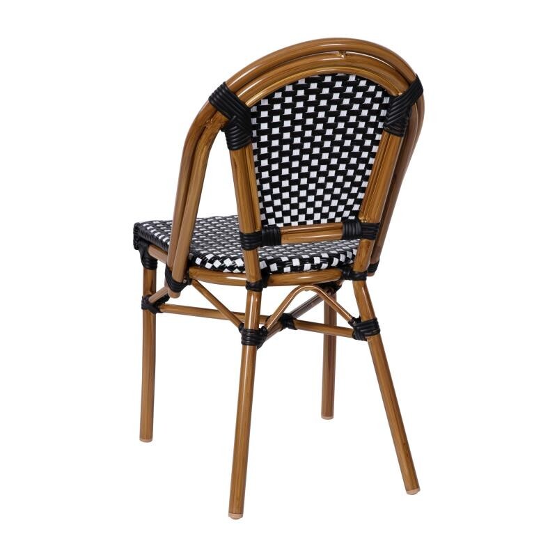 2 PACK Bistro Style Black & White Armless Dining Chair W/ Bamboo Aluminum Frame