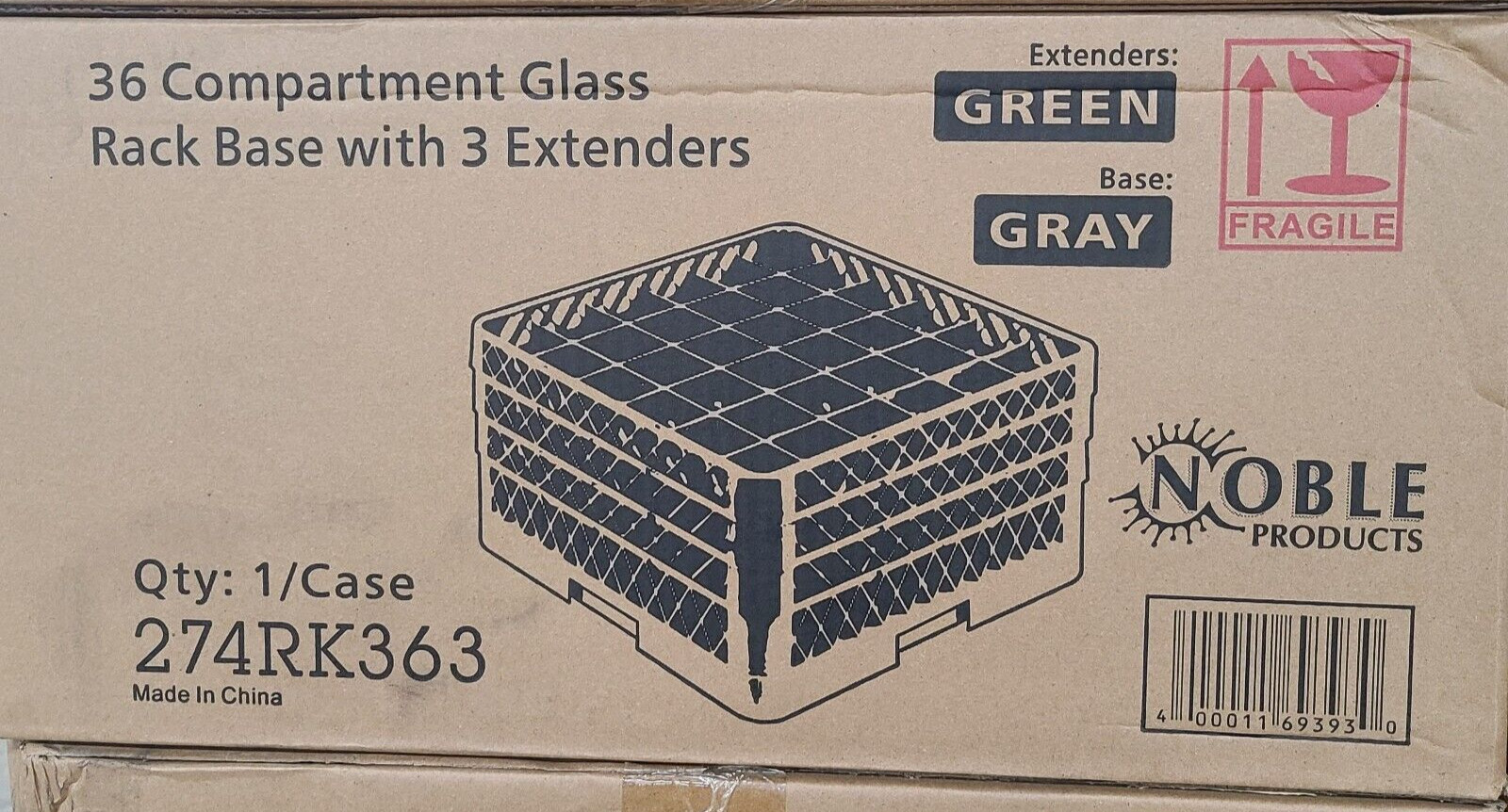 Commercial Dishwasher Machine 36 Cup Glass Rack Base w/3 Extenders Green/Gray