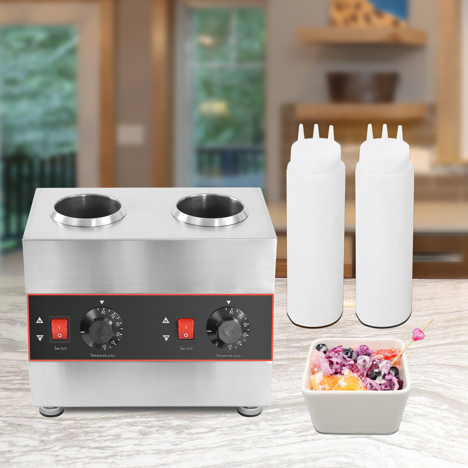 Electric Cheese Sauce Warmer 2 Bottles Chocolate Sauce Warmer 110V 30~85℃