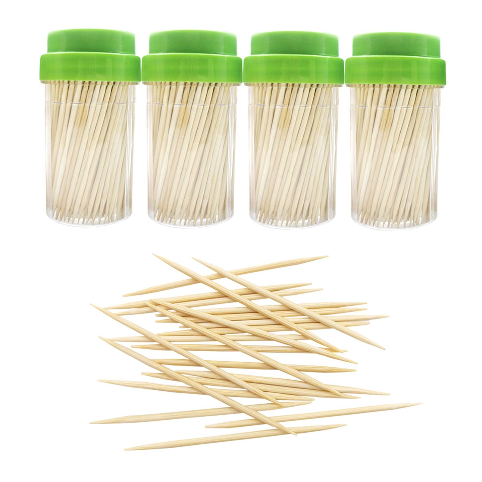 BLUE TOP Bamboo Wood Toothpicks 1000 PCS in 4 Bottles of 1000 PCS, Natural