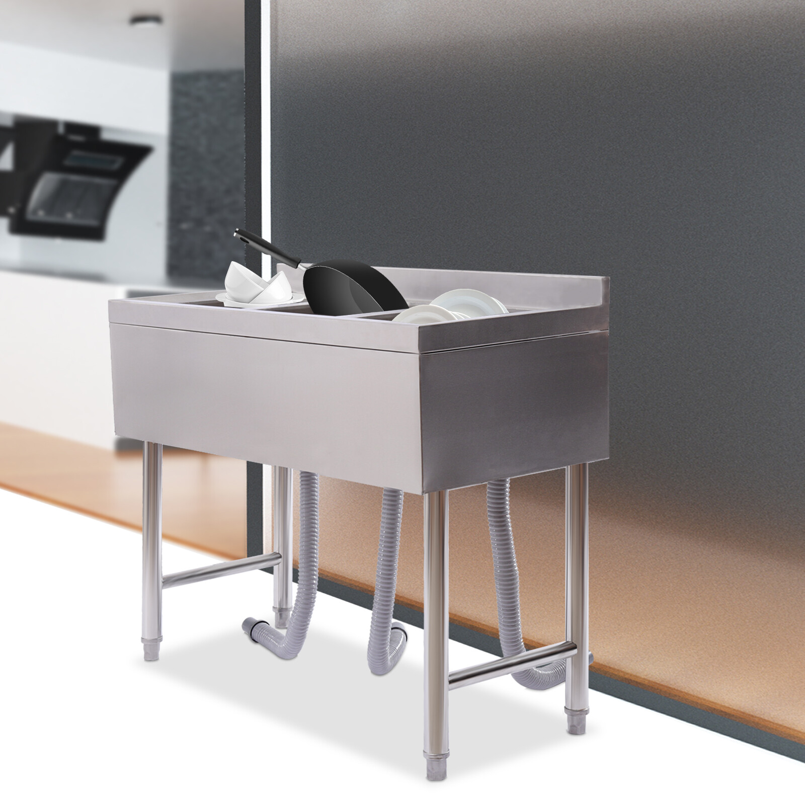 Three 3 Compartment Stainless Steel Commercial Kitchen Restaurant Bar Sink