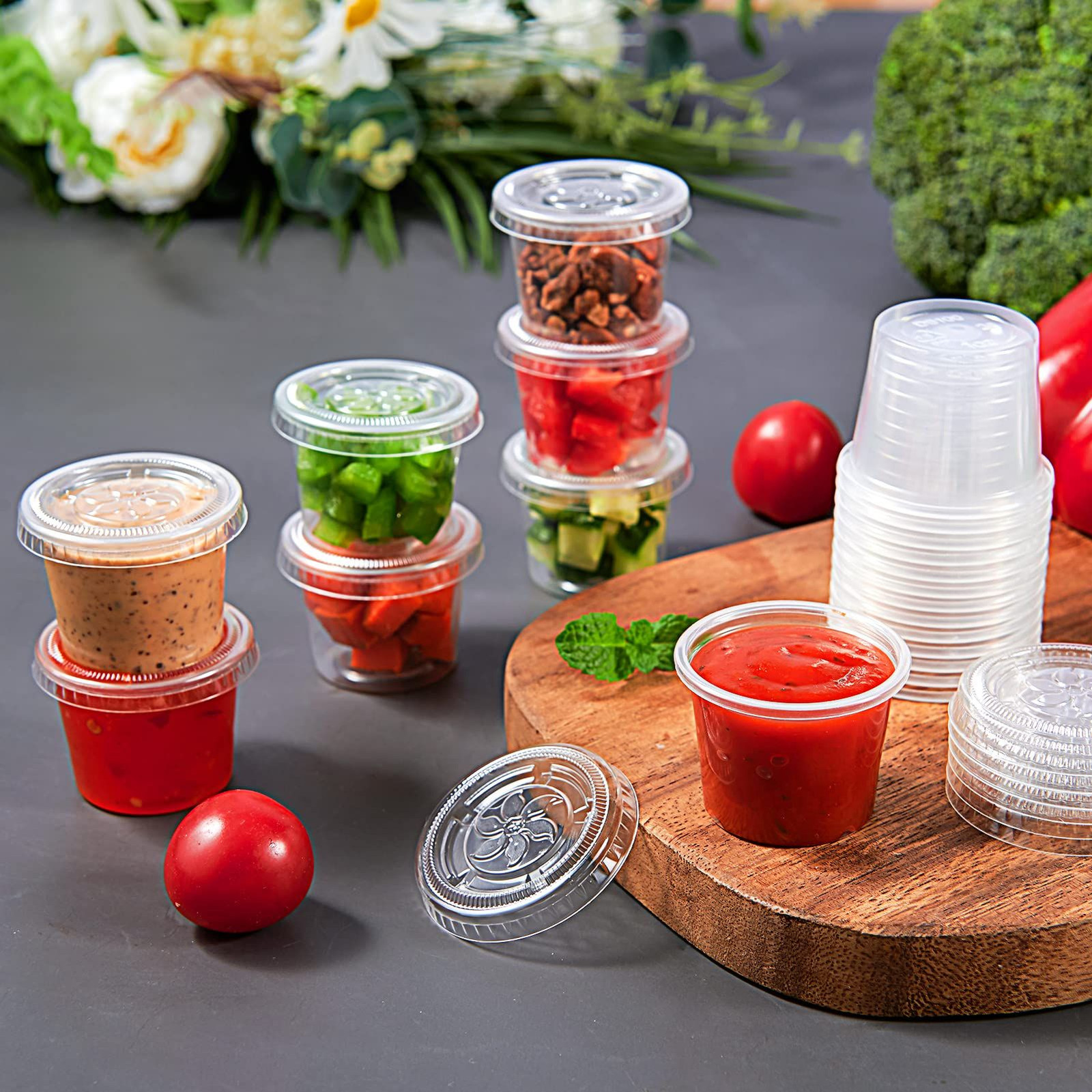Lilymicky 400 Sets 1 oz Disposable Plastic 1 – 400 pack, 1 – 400 set