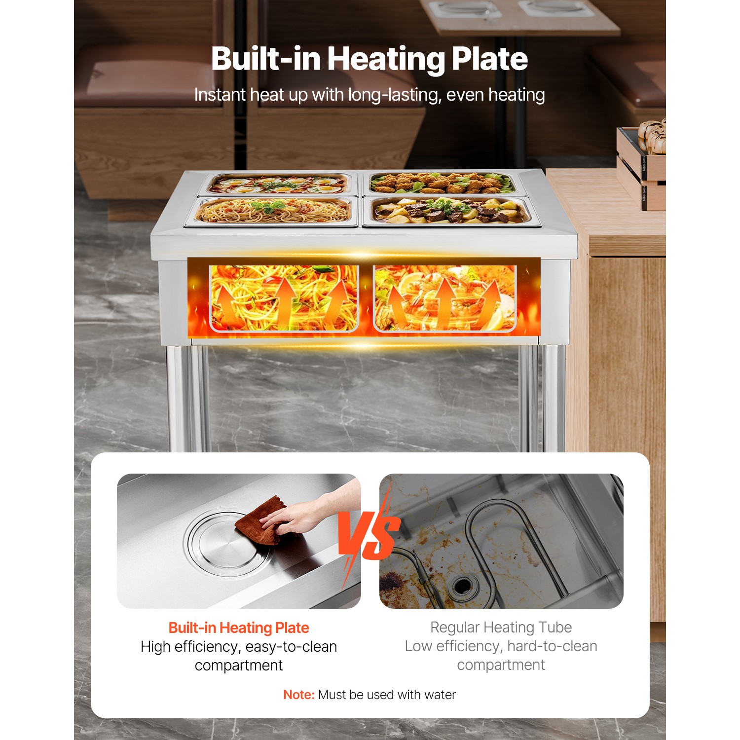 4 x 1/2 Pans Commercial Food Warmer Electric Steam Table with Undershelf