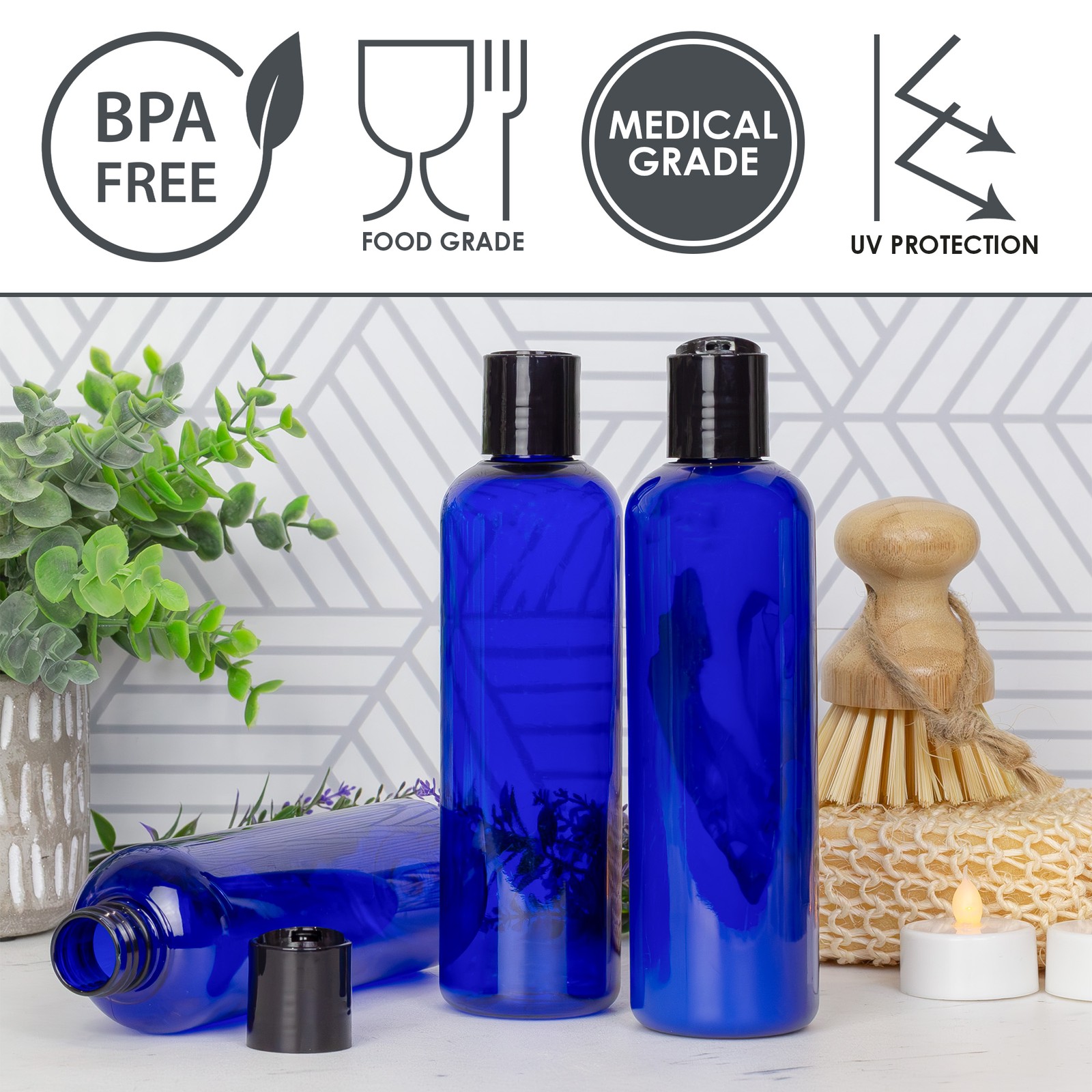 Plastic Squeeze Bottles w/Disc Top Flip Cap Bulk, 8oz 6pk Blue; BPA-Free