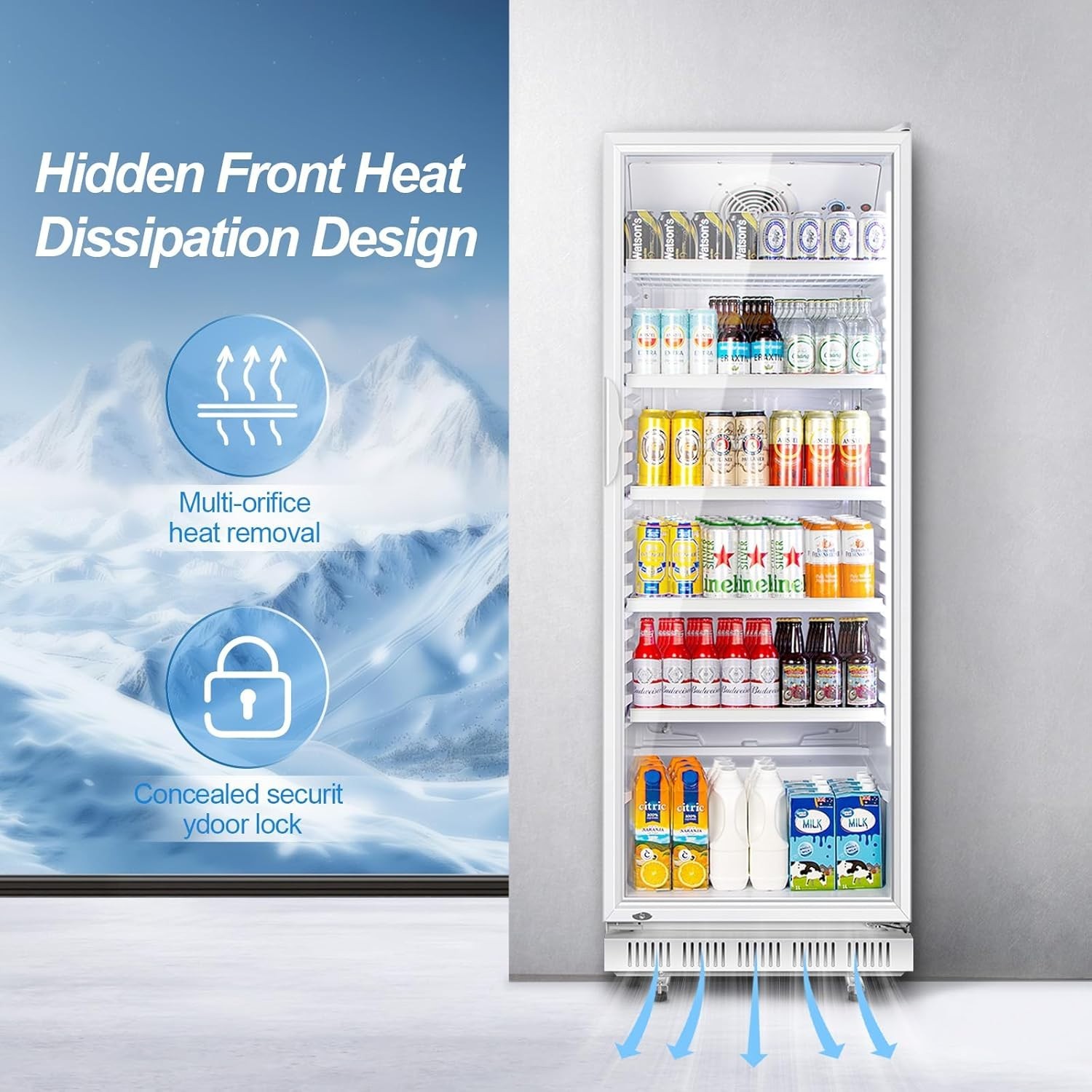 Fast Cooling 360L Commercial Beverage Refrigeration – Sleek White Glass Design