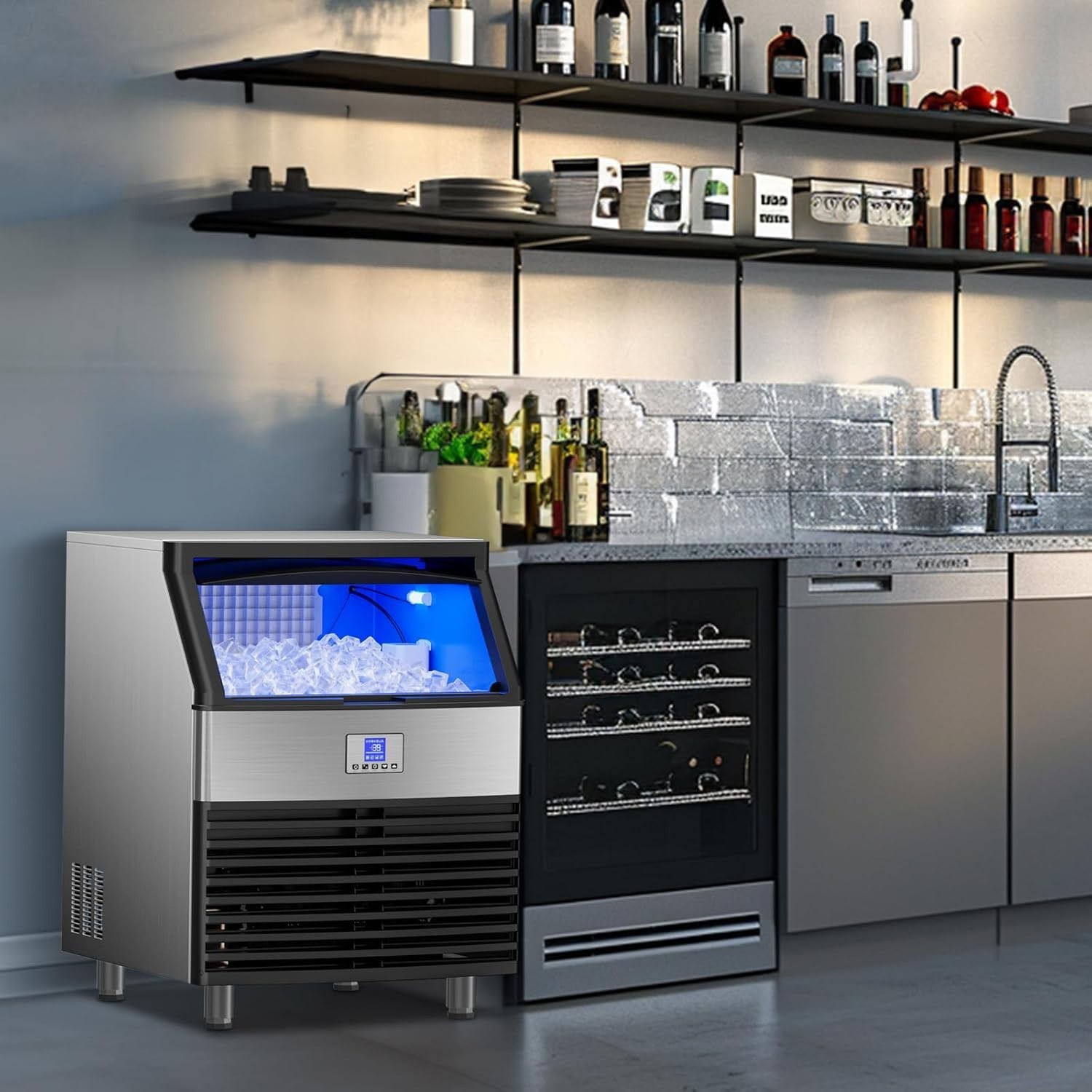 Commercial Ice Maker Machine 450LBS/24H Built-in Ice Maker with 120LBS Storage