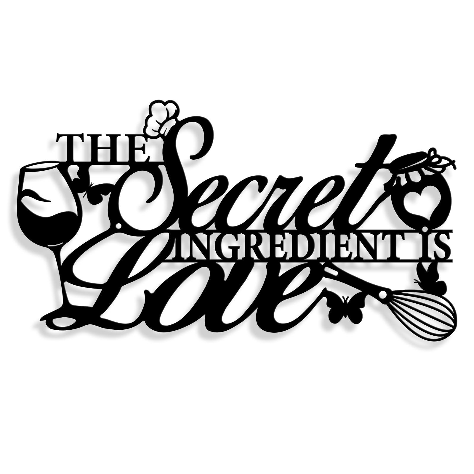 The Secret Ingredient is Love Metal Wall Art Sign, 8.8×16 inches, Black