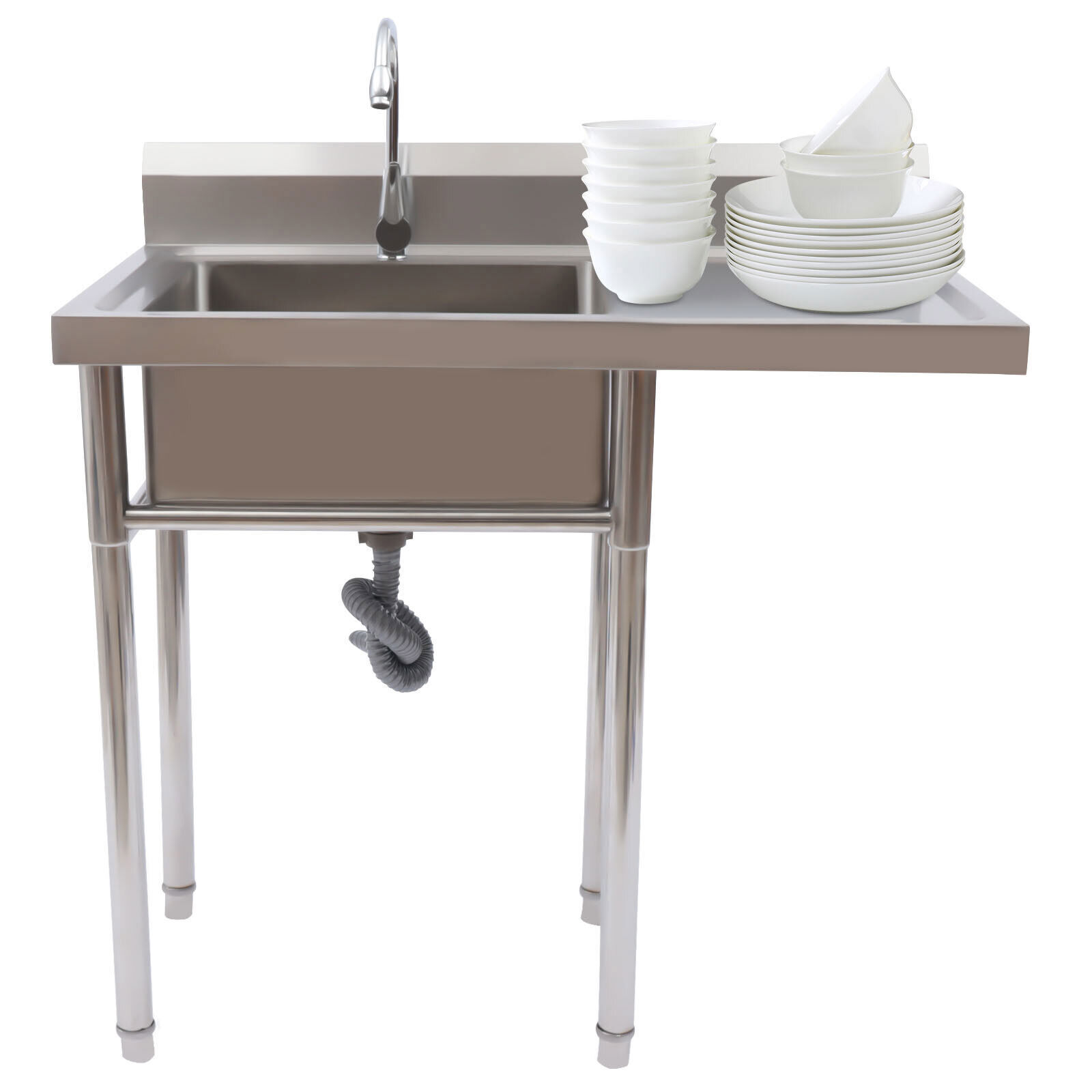 1 Compartment Commercial Utility Sink Stainless Steel 360° Rotating Faucet