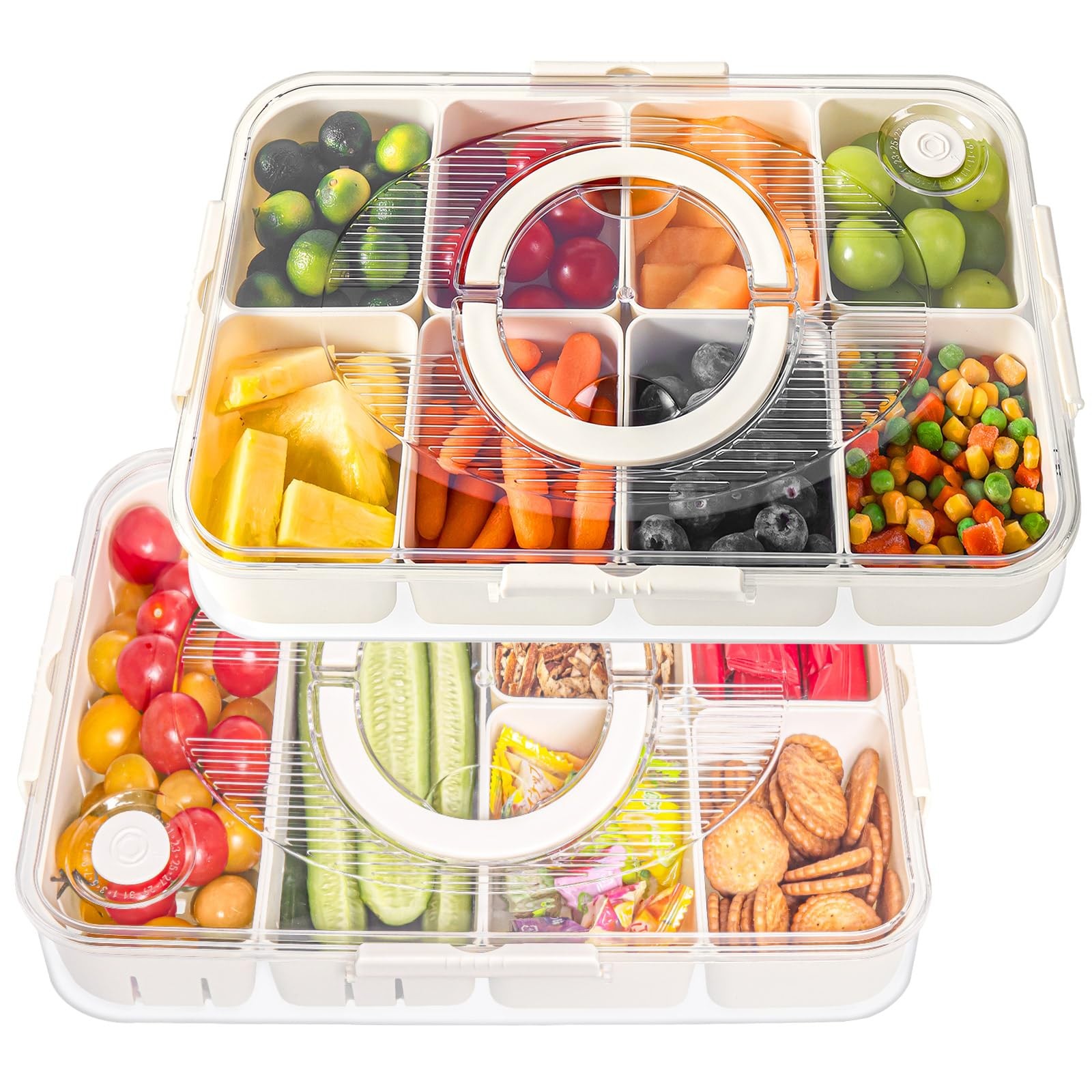 LUXEAR 2Pack 8-Compartment Snackle Box – Airtight Leakproof Divided Food Tray wi