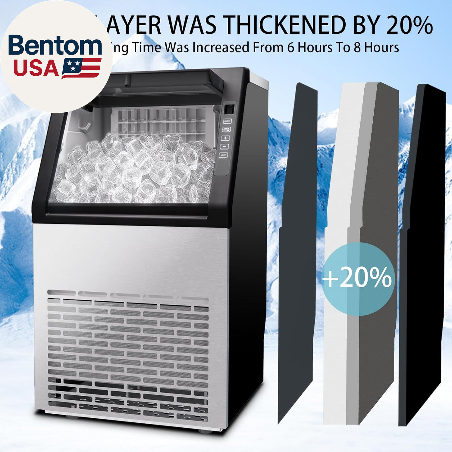 90Lbs/24H Commercial Ice Maker Machine, Stainless Steel under Counter Ice Machin