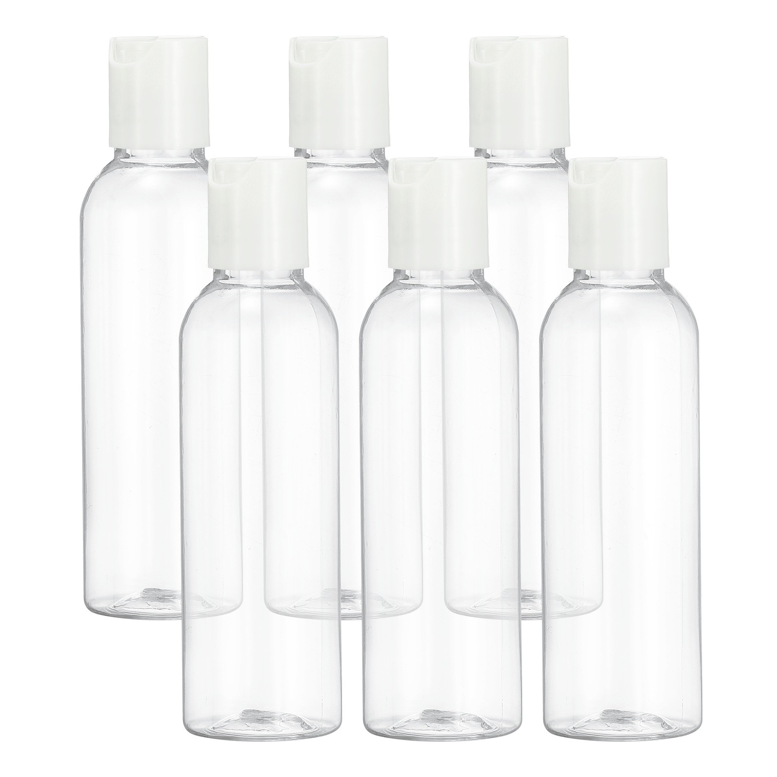 6Pcs 2oz Plastic Travel Bottles, Empty Bottles with White Top Caps, Transparent