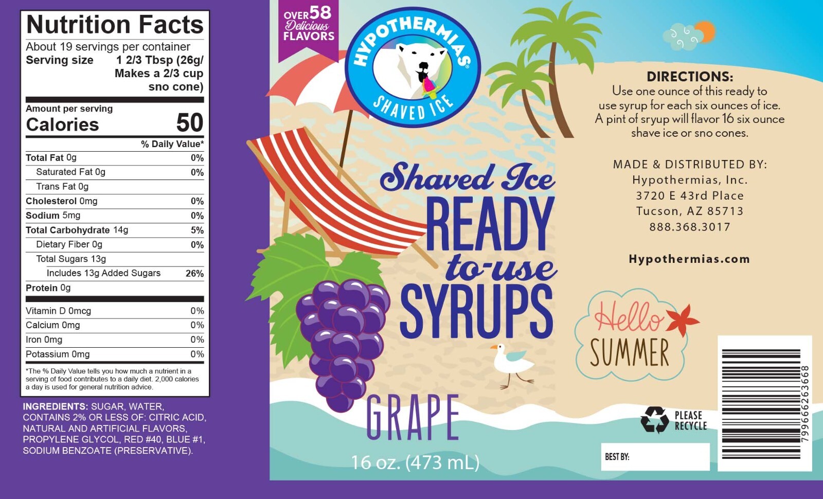 Hypothermias Shaved Ice & Snow Cone Syrup Pack 3 Pints Various Flavors Included