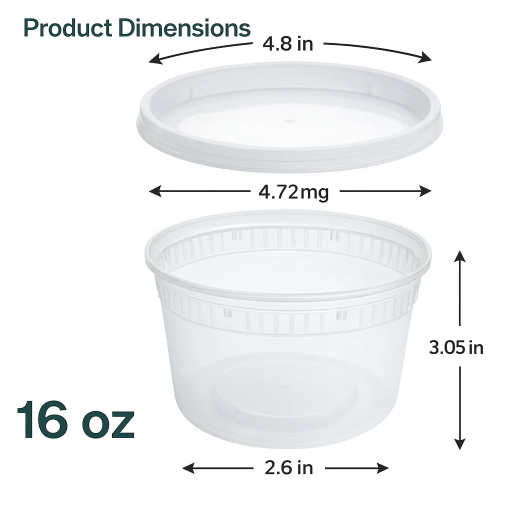 ProTakeOut[16 oz] Heavy-Duty PP Deli Containers with Lids 100sets Microwaveable
