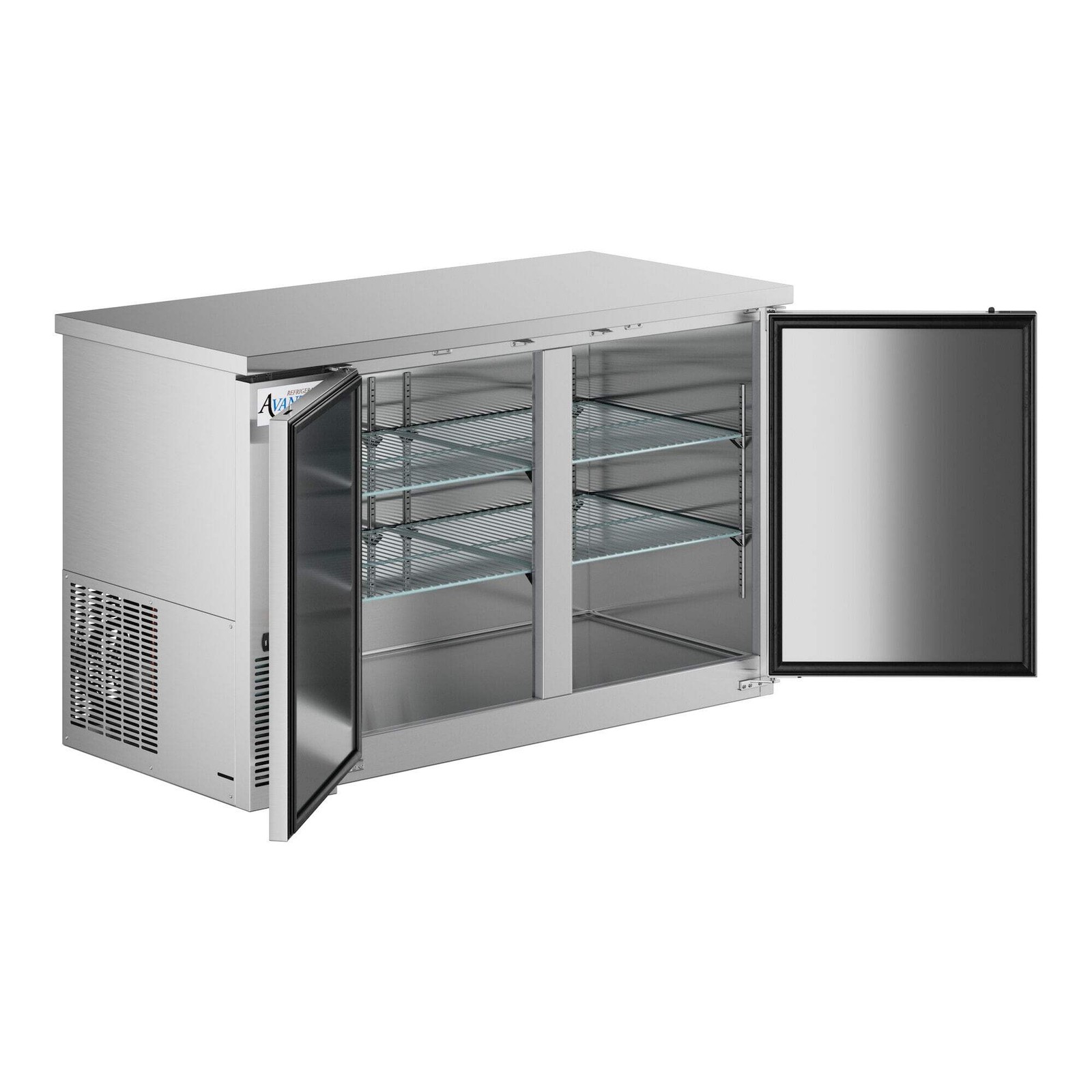 59″ Stainless Steel Counter Height Solid Door Back Bar Refrigerator-LED Lighting