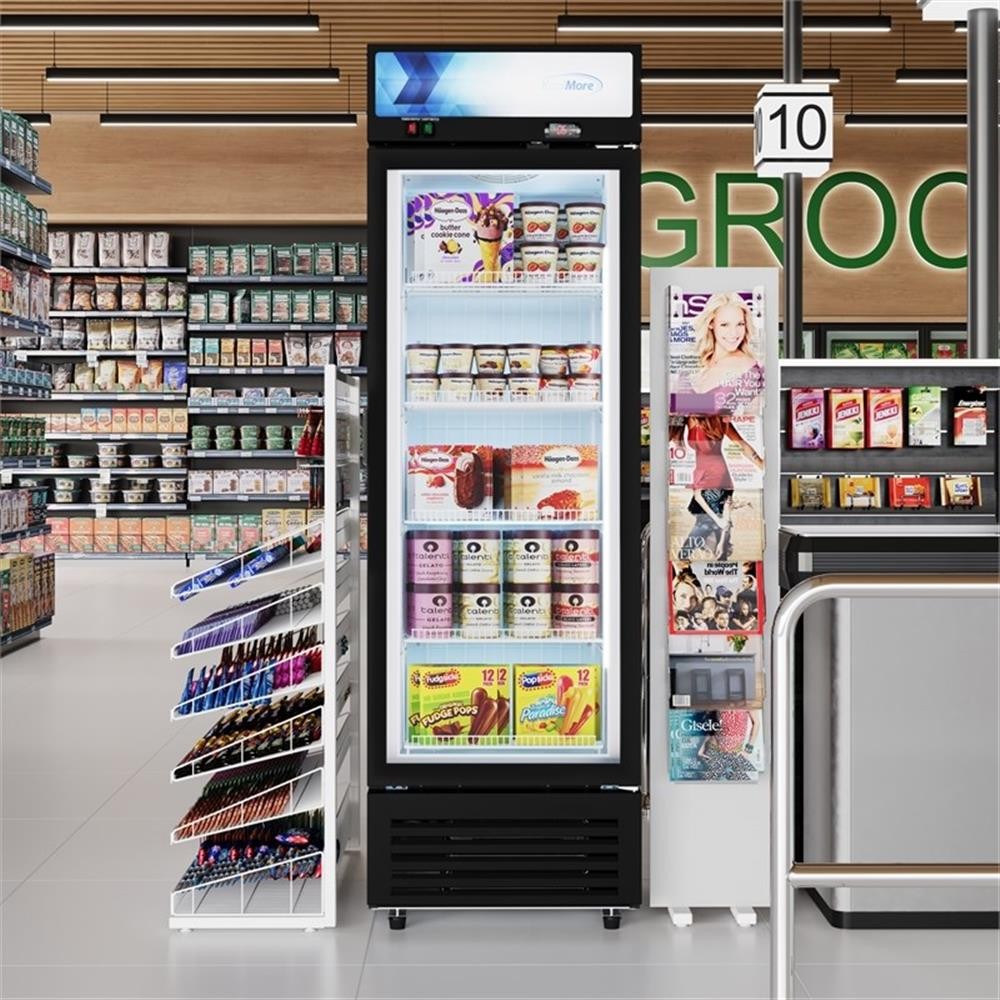 Pemberly Row 24″ One Glass Door Merchandiser Freezer 12 cu. ft. in Black
