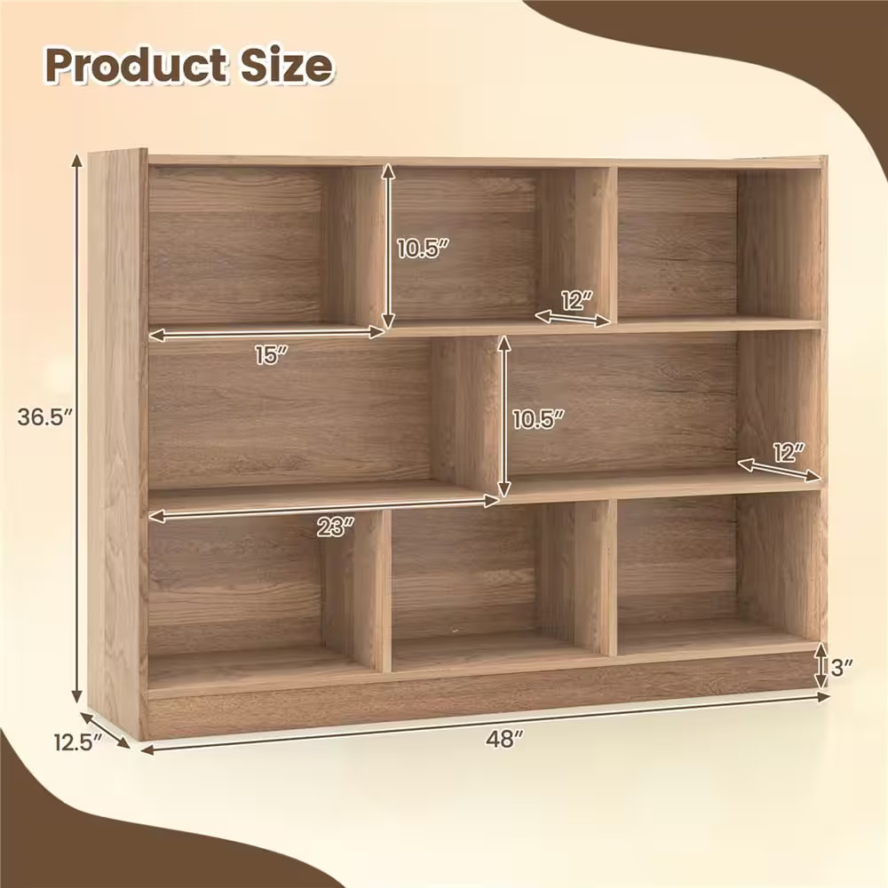 36.5 In. Tall Natural Wood 1-Shelf Standard Bookcase with Anti-Toppling Kits