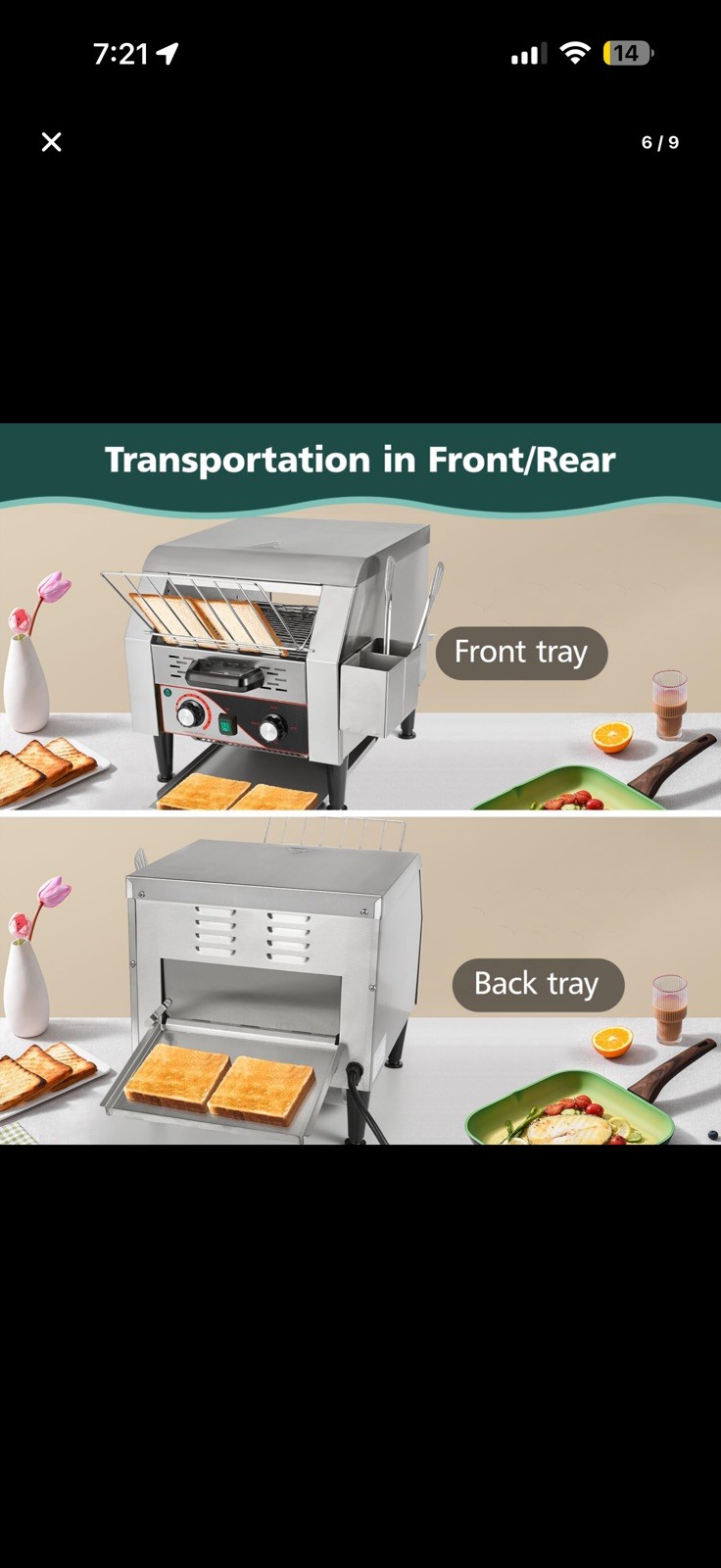 Heavy Duty Commercial Conveyor Toaster – 300 Slices/Hour, Stainless Steel