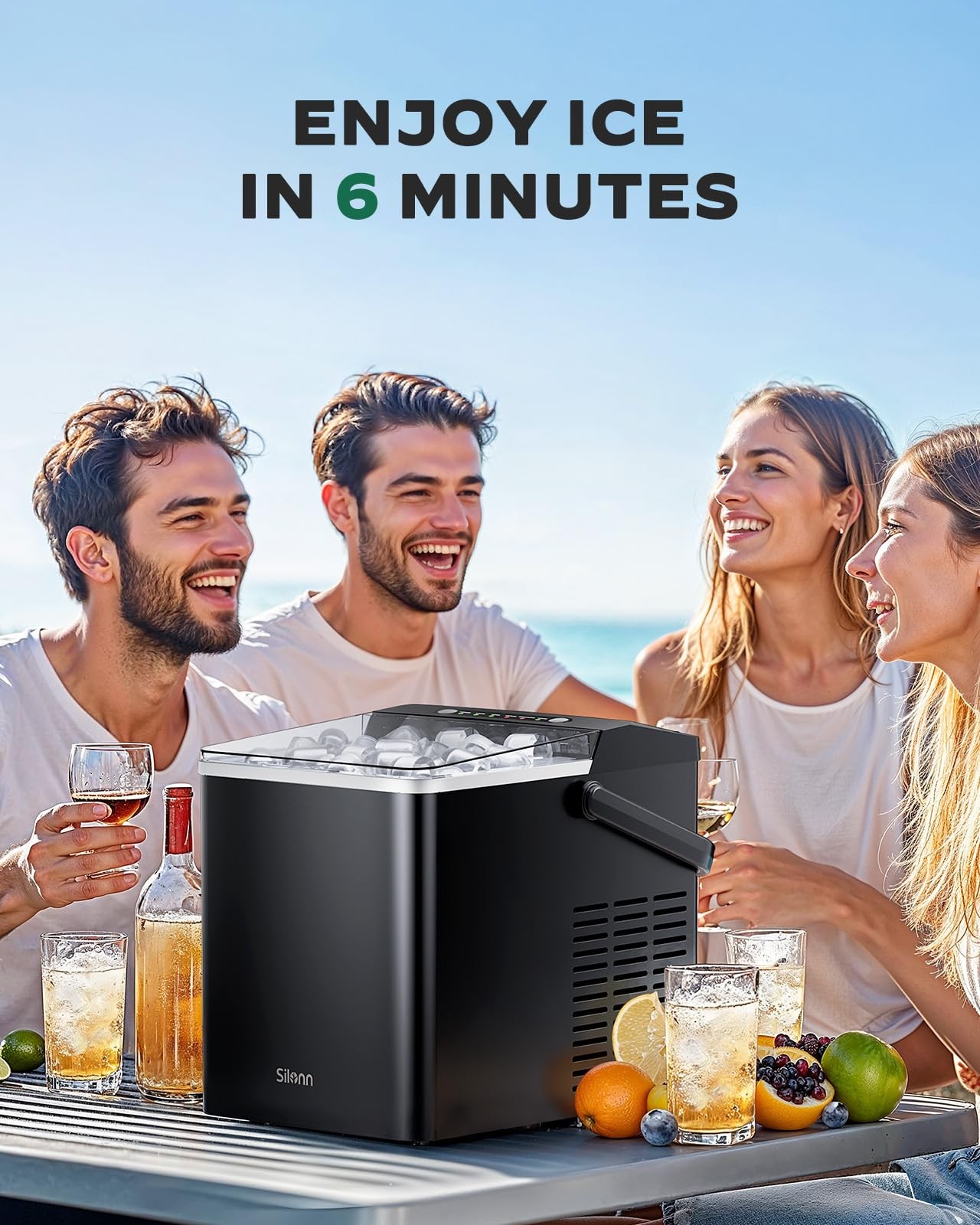 Silonn Ice Maker Countertop, Portable Machine with 26 lbs, Black-PRO