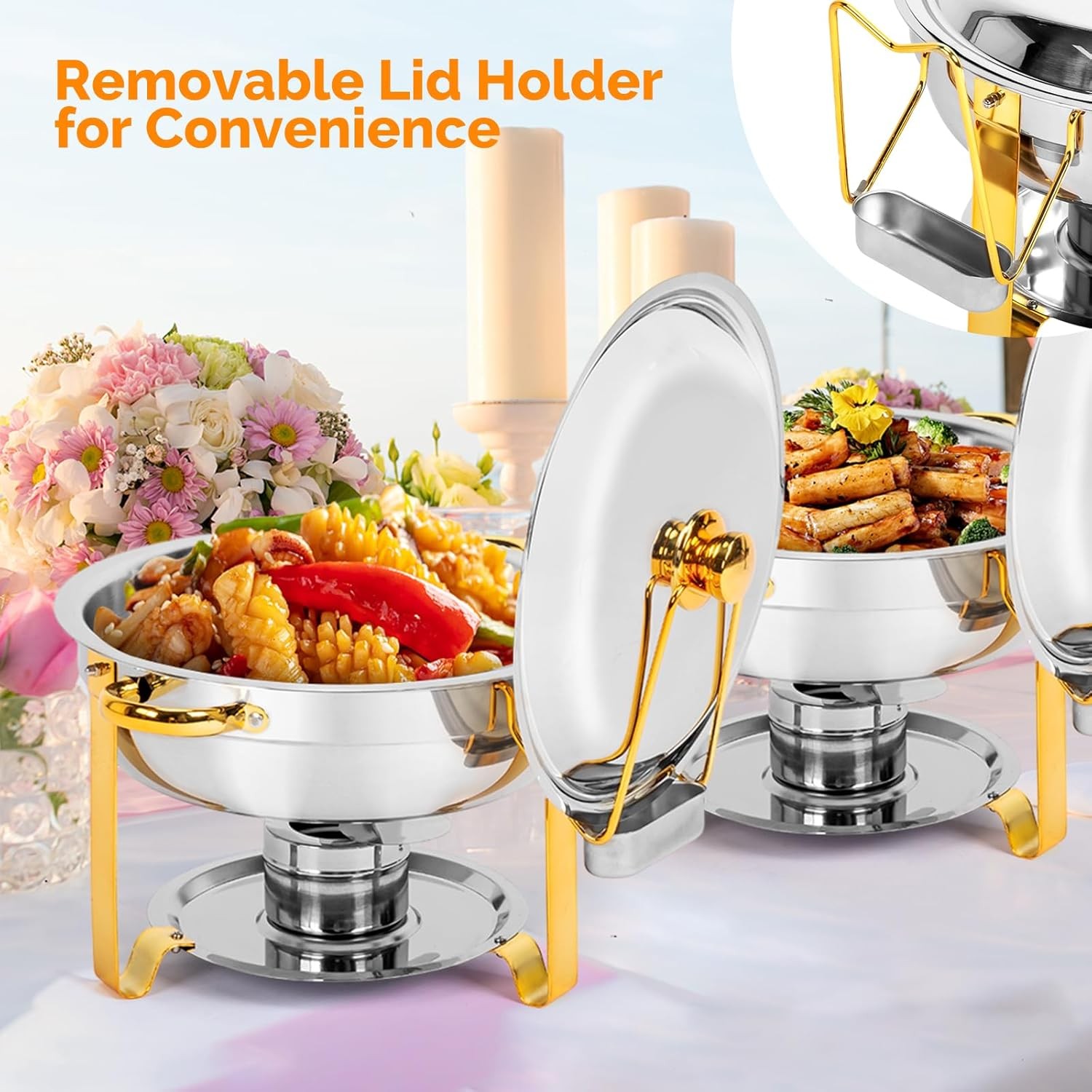 2 Pieces Elegant Gold & Silver Chafing Dishes 5QT Buffet Warmers for Weddings