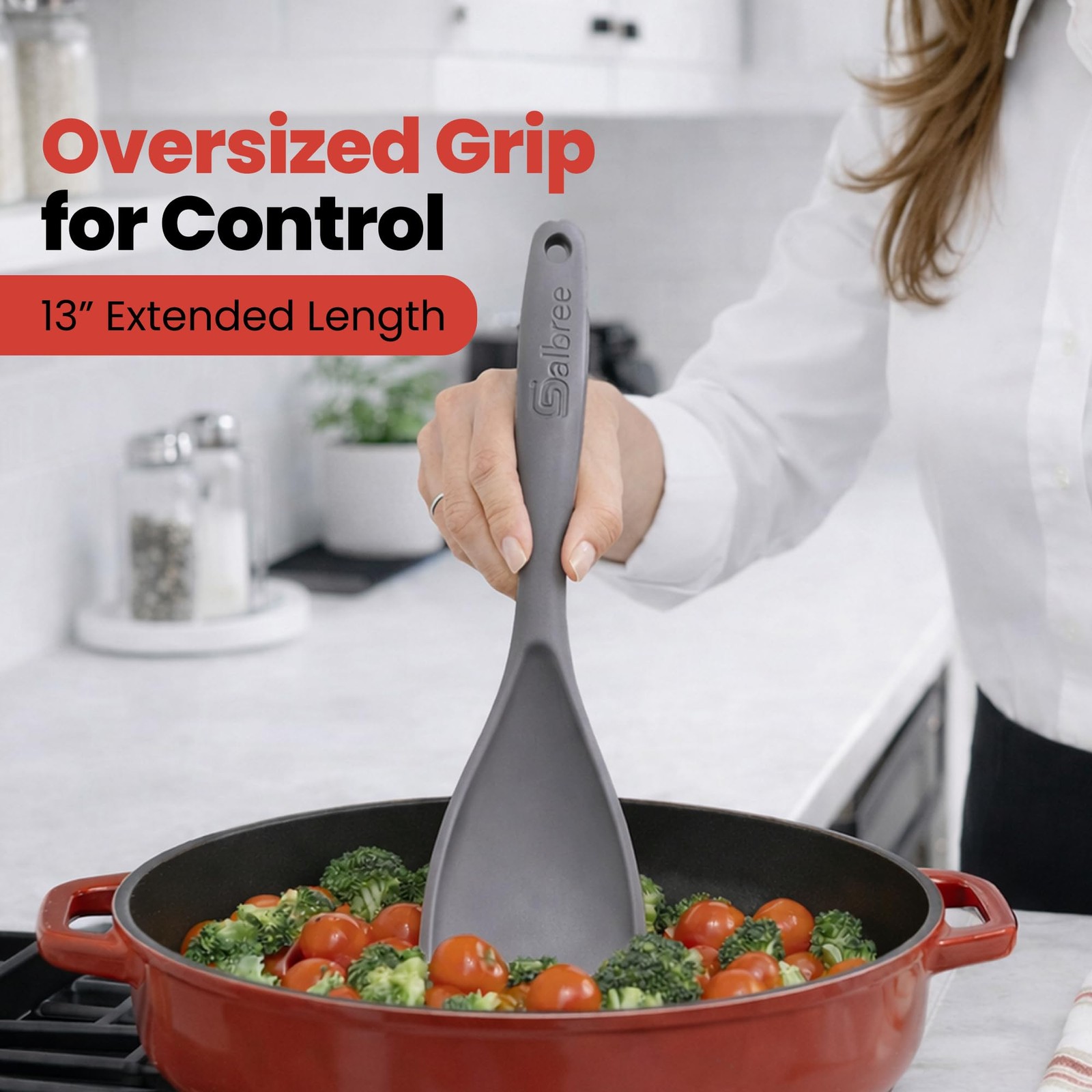 Silicone Spoon Spatula for Cooking – Multifunction Scoop Large, Gray-1 Pack