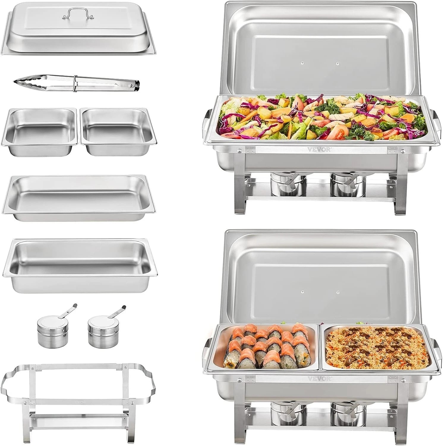 Chafing Dish Buffet Set, 8 Qt 2 Pack, Stainless Steel Chafer with 2 Full Size…