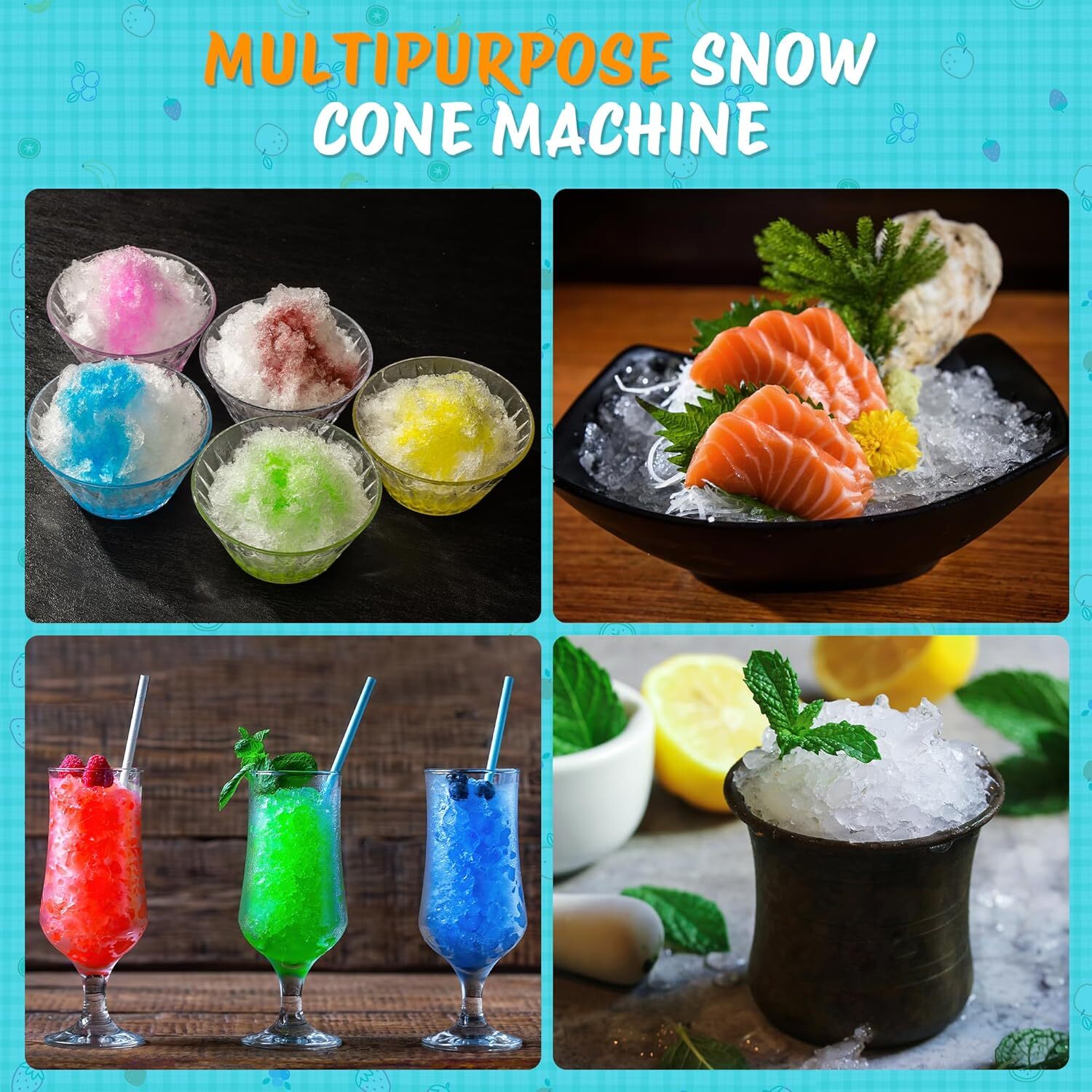 500LBS/H 300W Commercial Snow Cone Machine Ice Shaver Ice Crusher for Snow Cones
