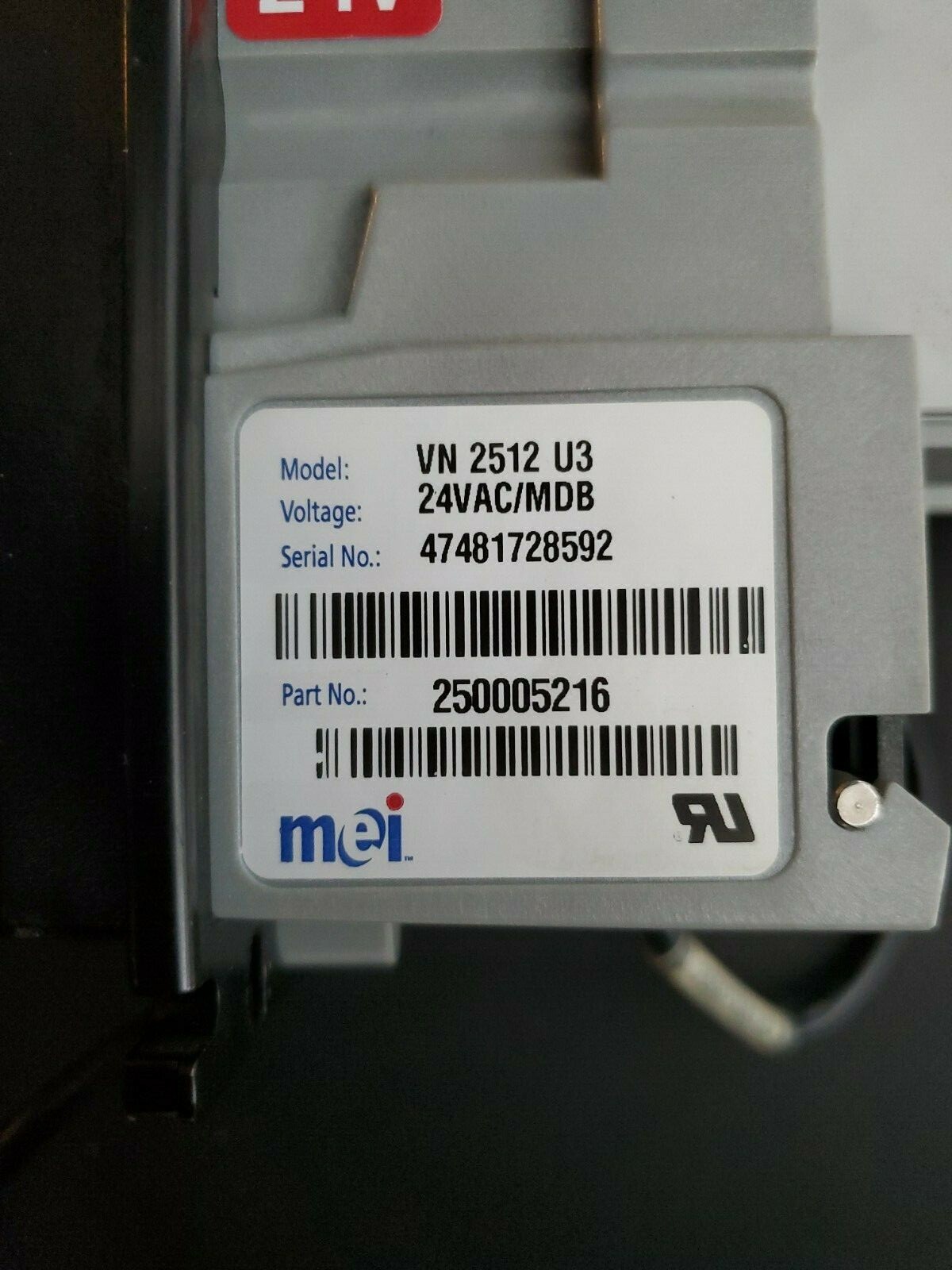 CPI MEI MARS VN2512 VN 2512 U3 $1 $5 BILL VALIDATOR ACCEPTOR W/ HARNESS MDB 24v